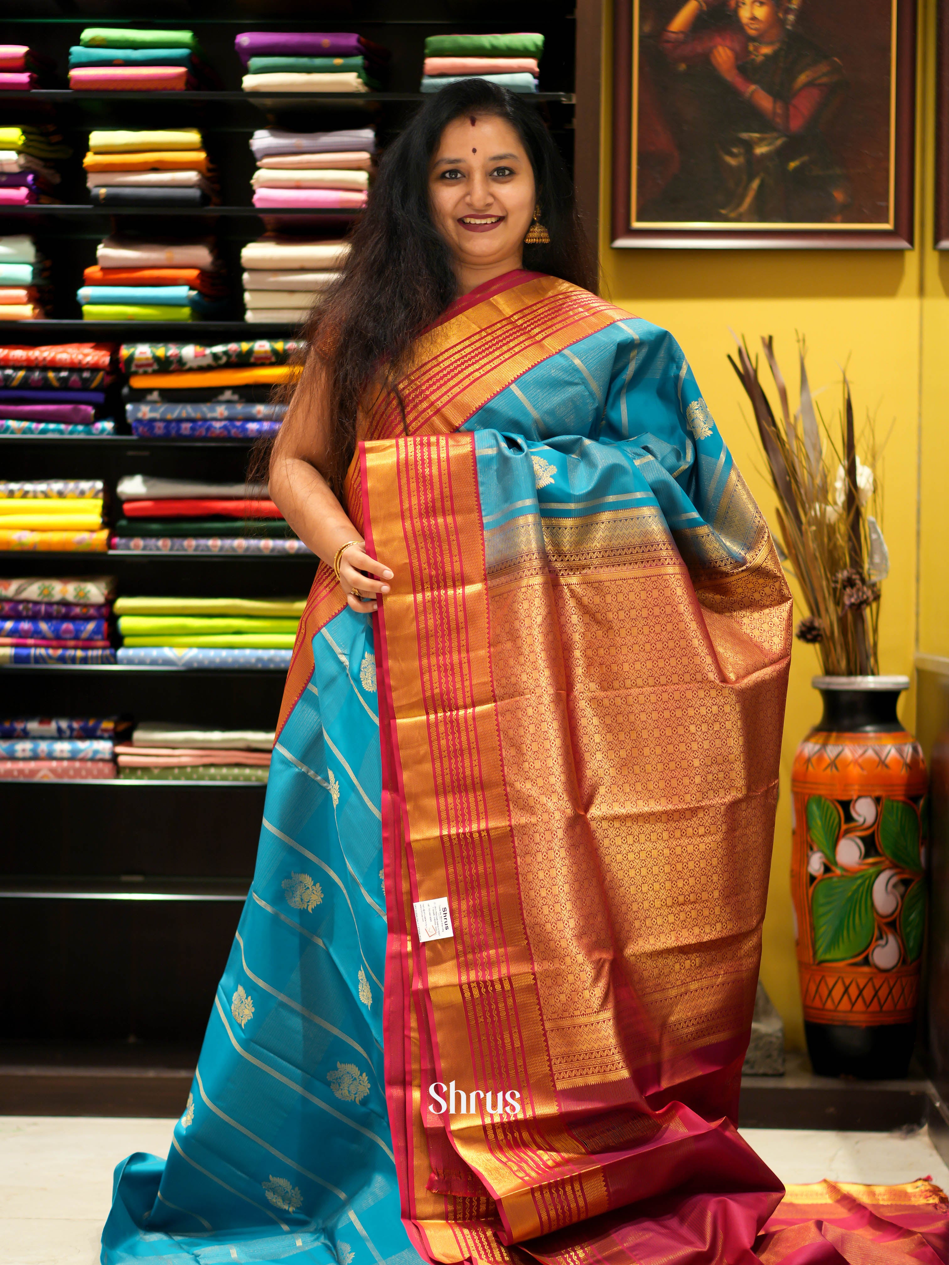 Blue & Maroon - Kanchipuram Silk Saree