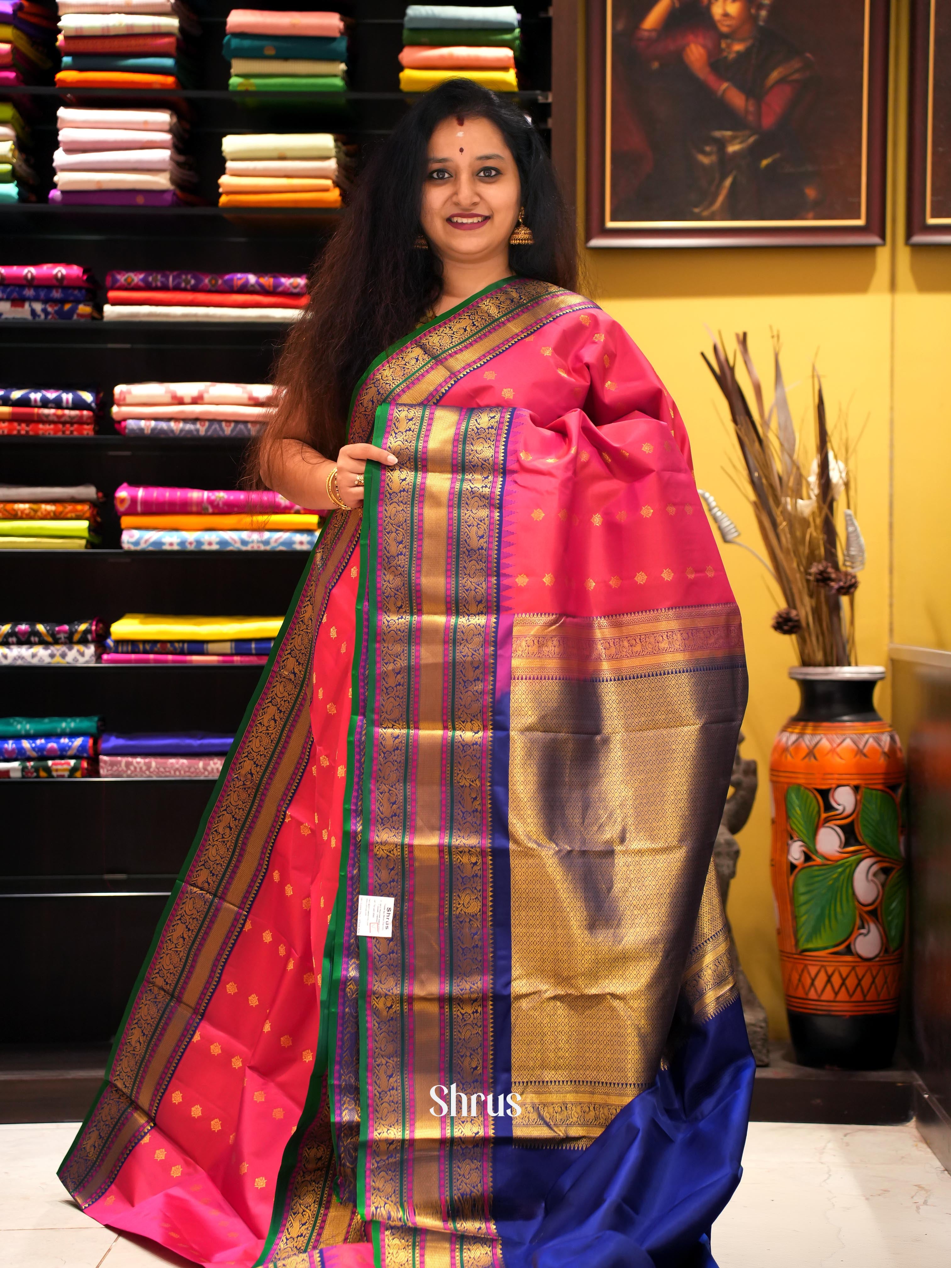 Pink & Blue - Kanchipuram silk Saree