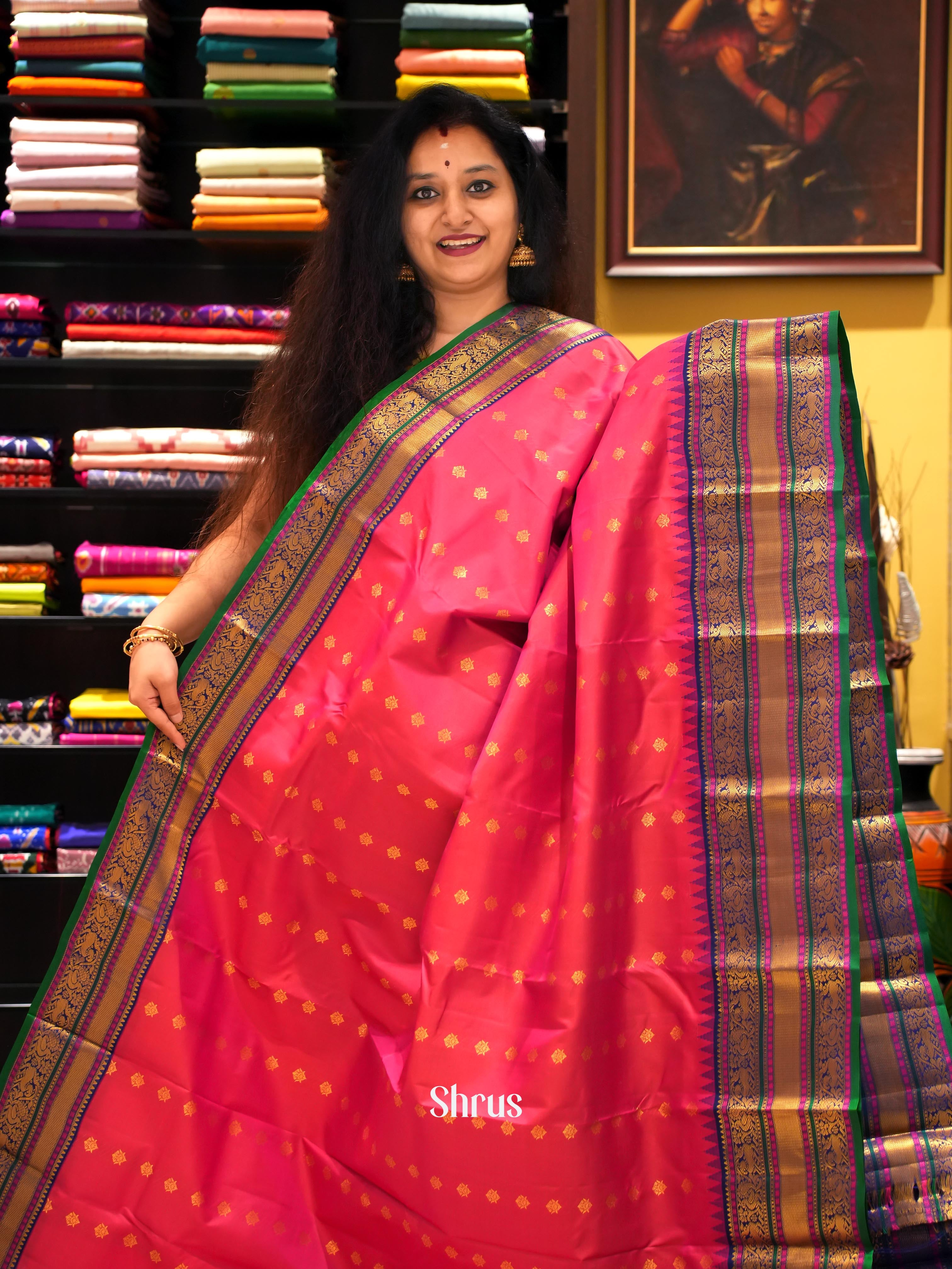 Pink & Blue - Kanchipuram silk Saree