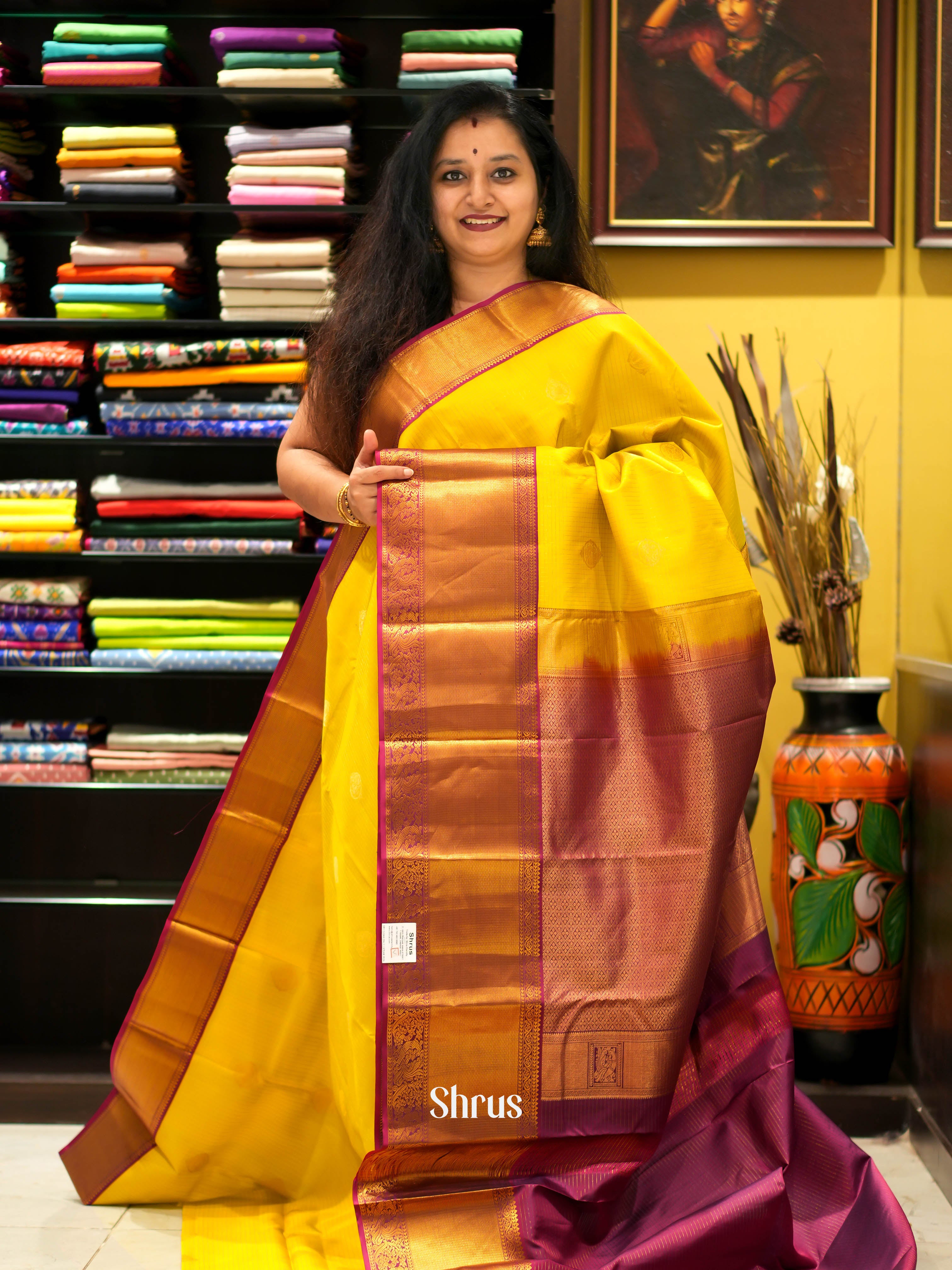 Yellow & Maroon - Kanchipuram Silk Saree