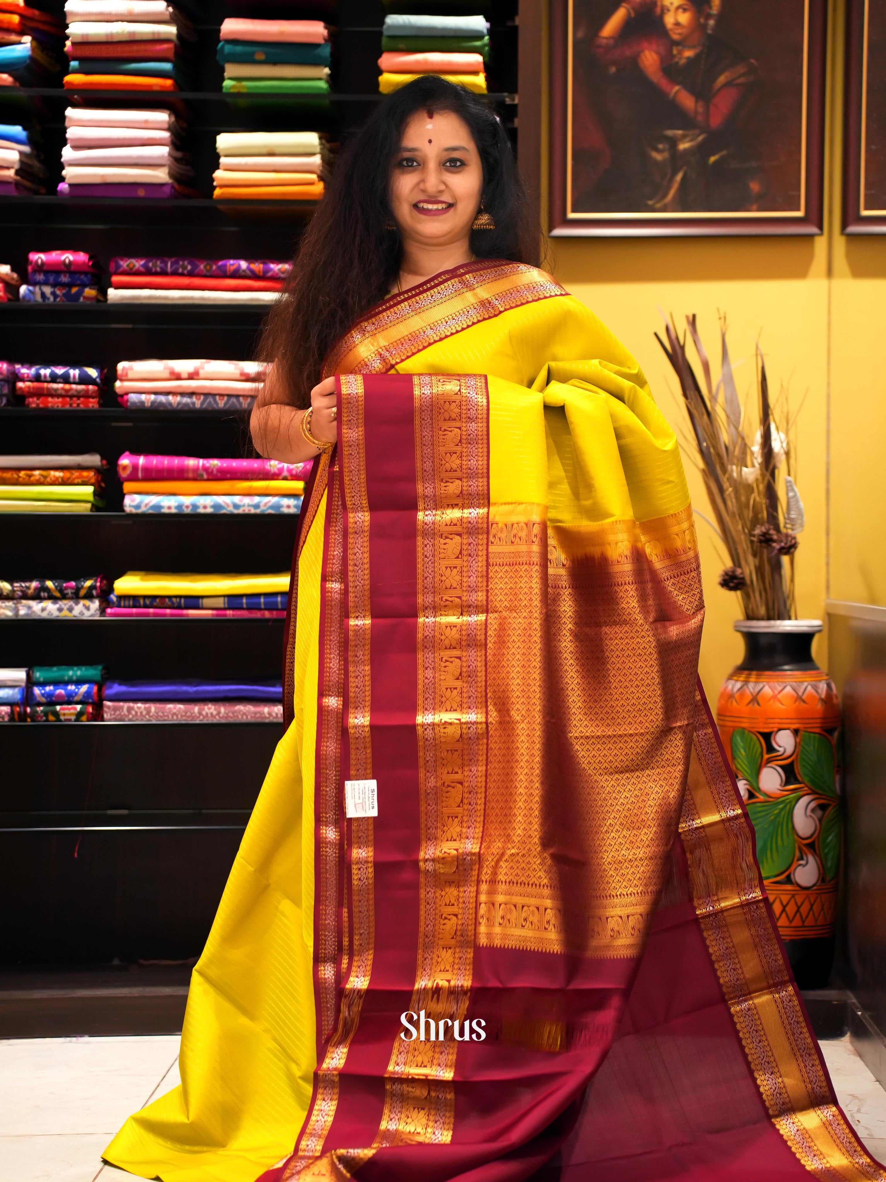 Mustard & Maroon - Kanchipuram silk Saree