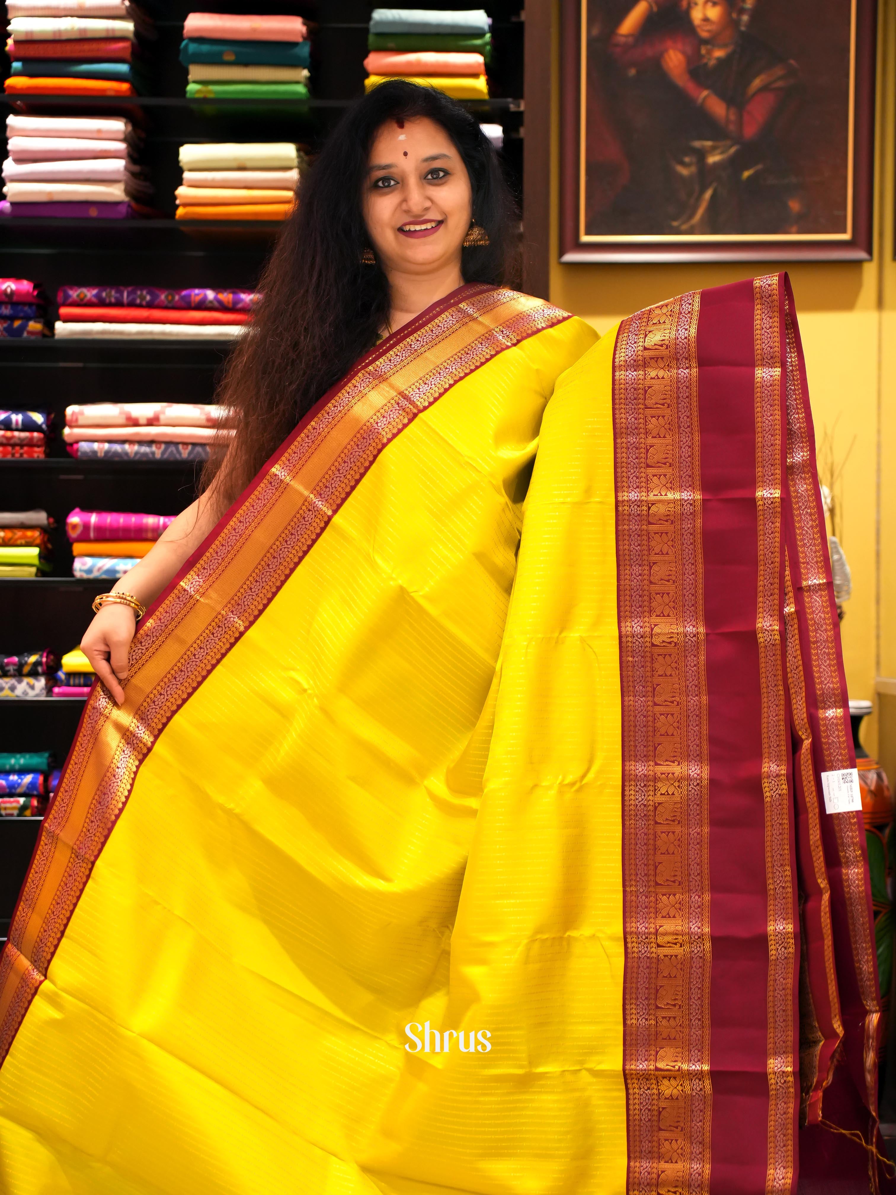 Mustard & Maroon - Kanchipuram silk Saree