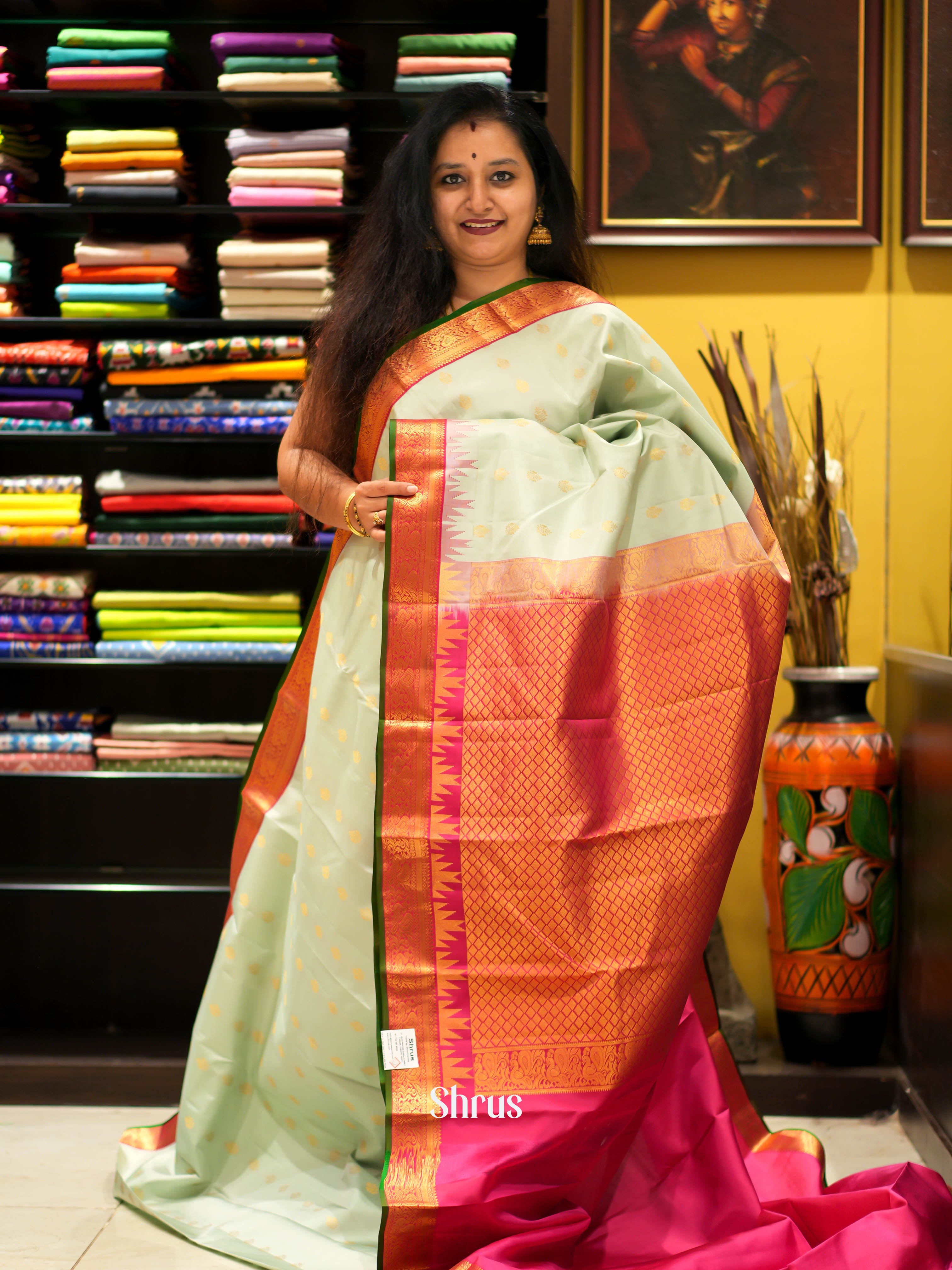 Pista Green & Maroon - Kanchipuram Silk Saree