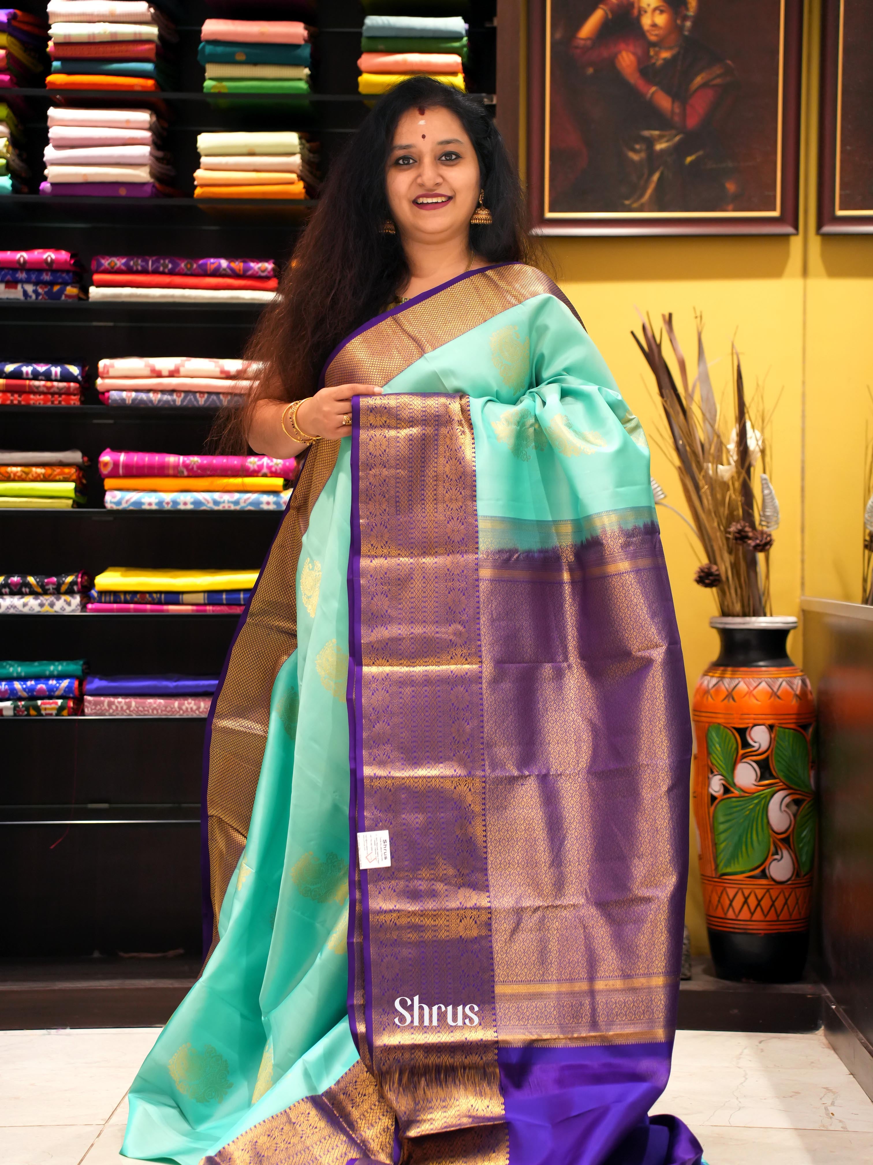 Pastel Blue & Purple - Kanchipuram silk Saree