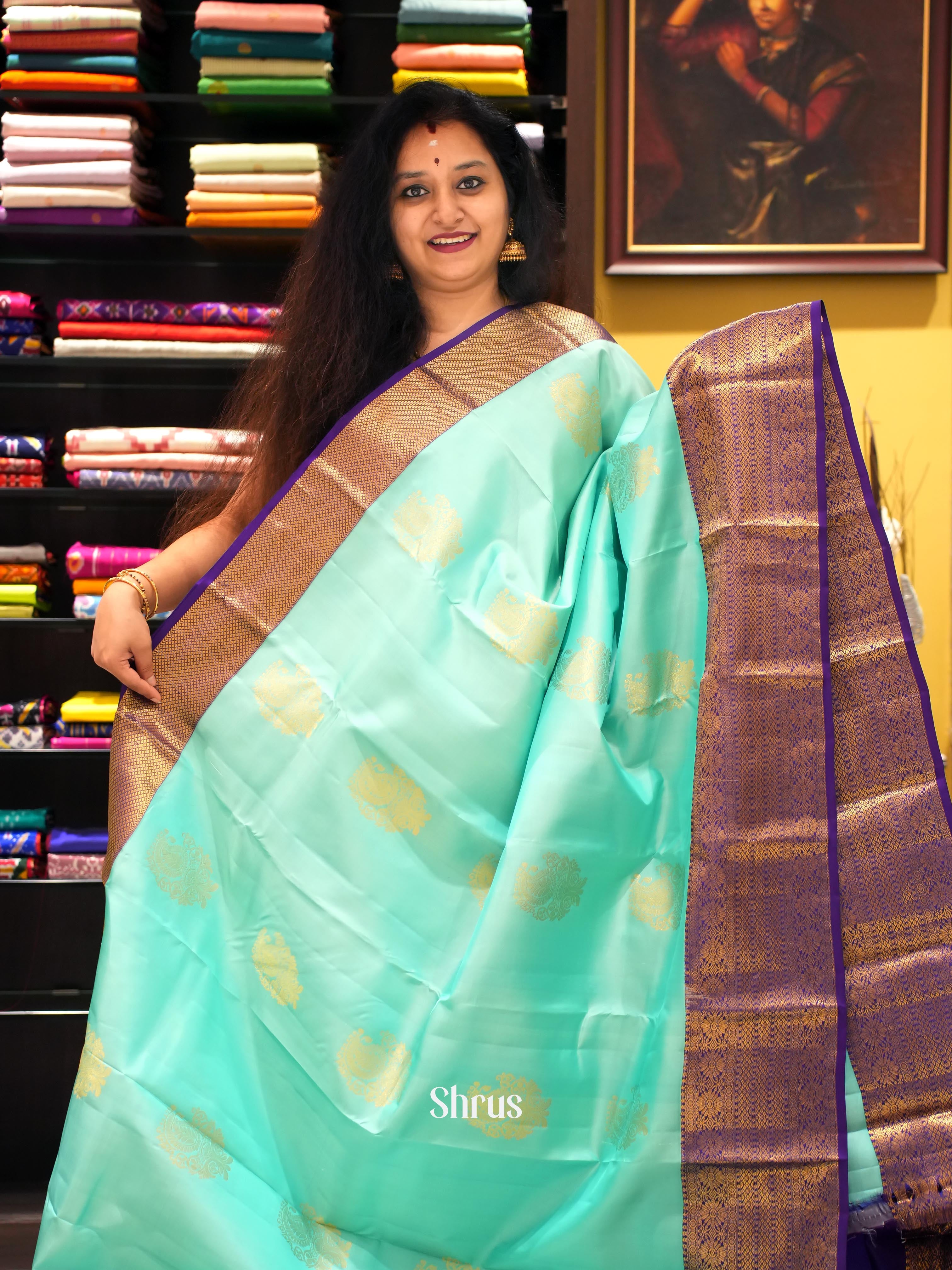 Pastel Blue & Purple - Kanchipuram silk Saree