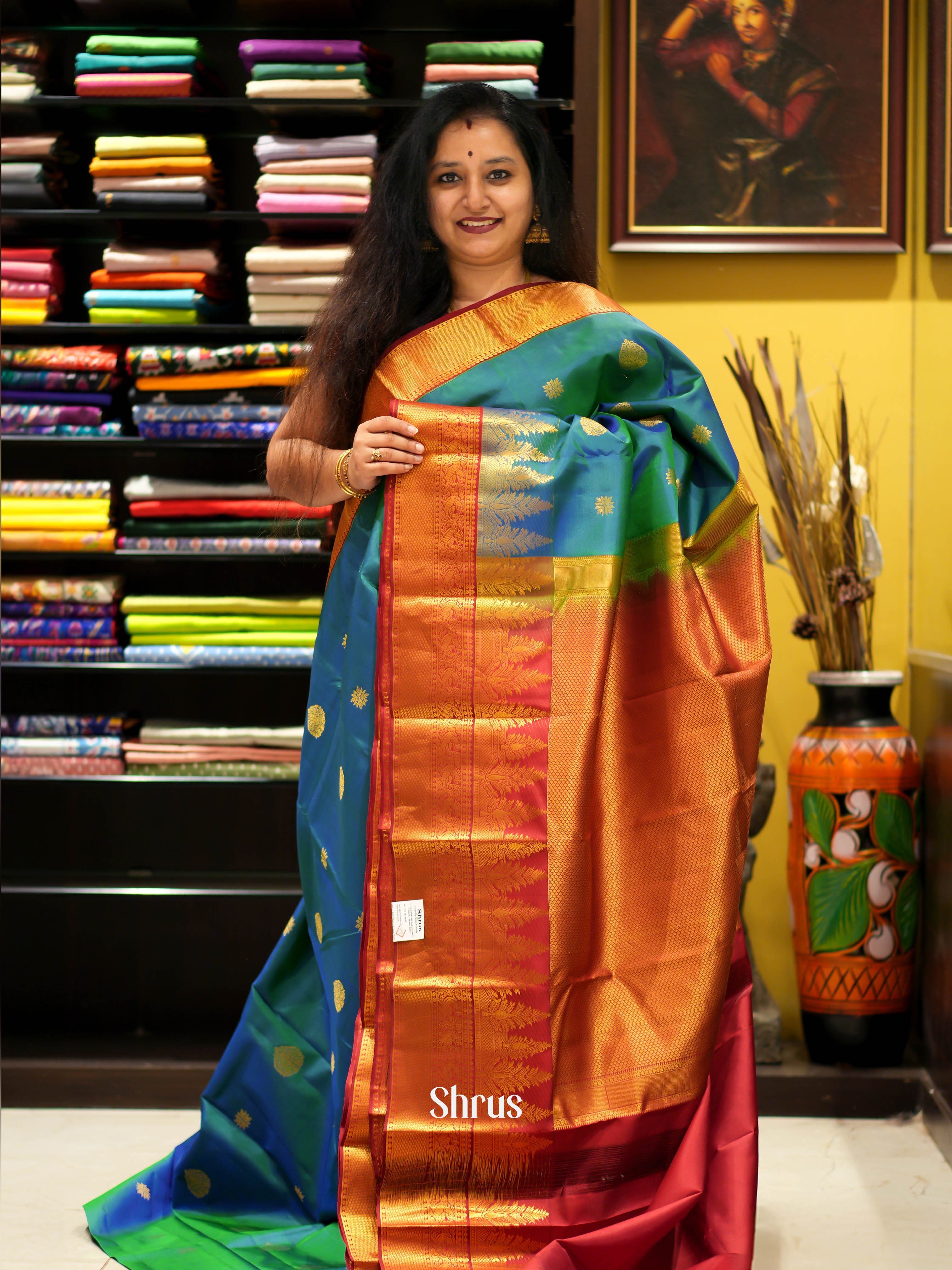 Blue & Maroon - Kanchipuram Silk Saree