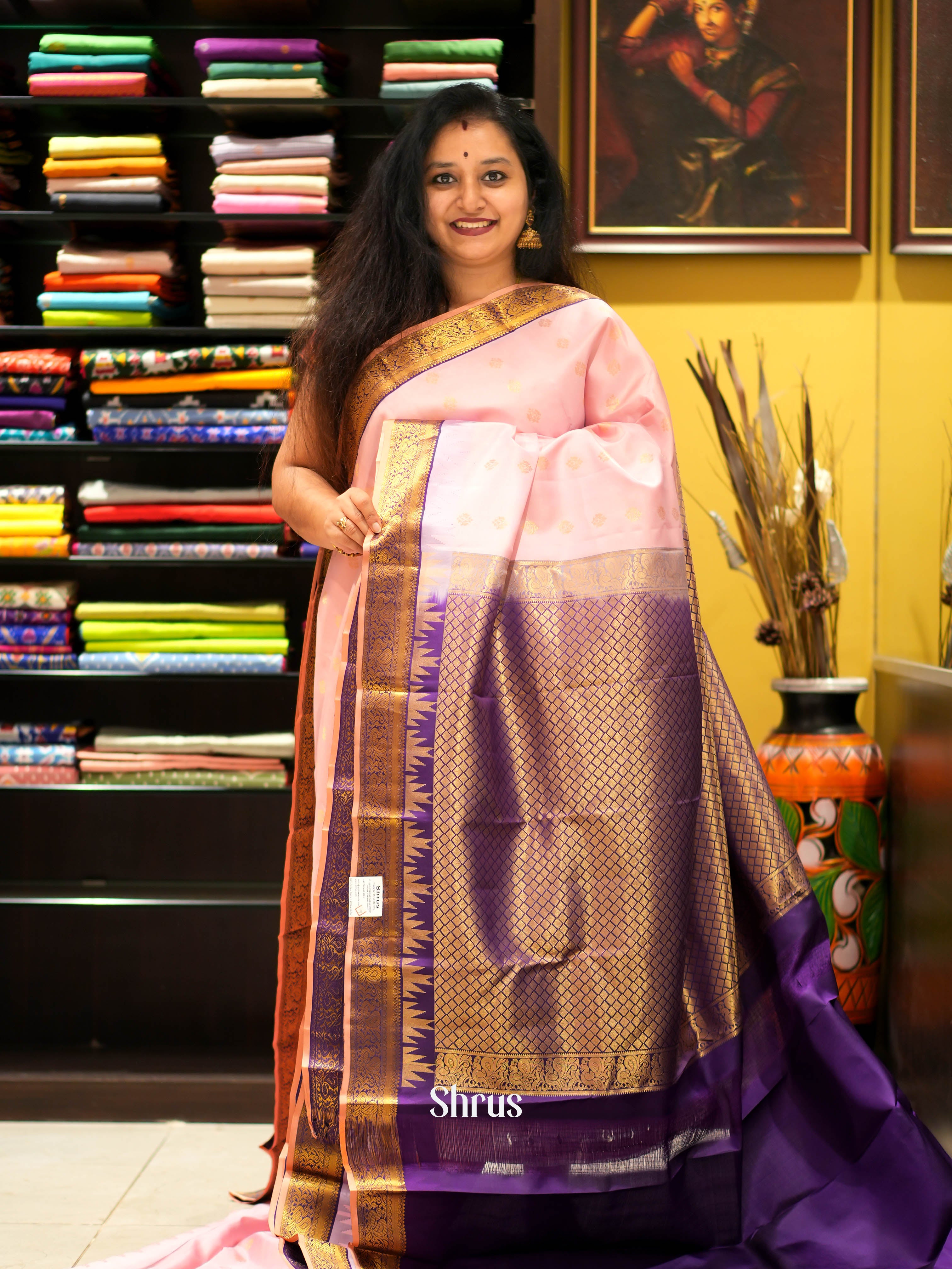 Baby Pink & Violet - Kanchipuram Silk Saree