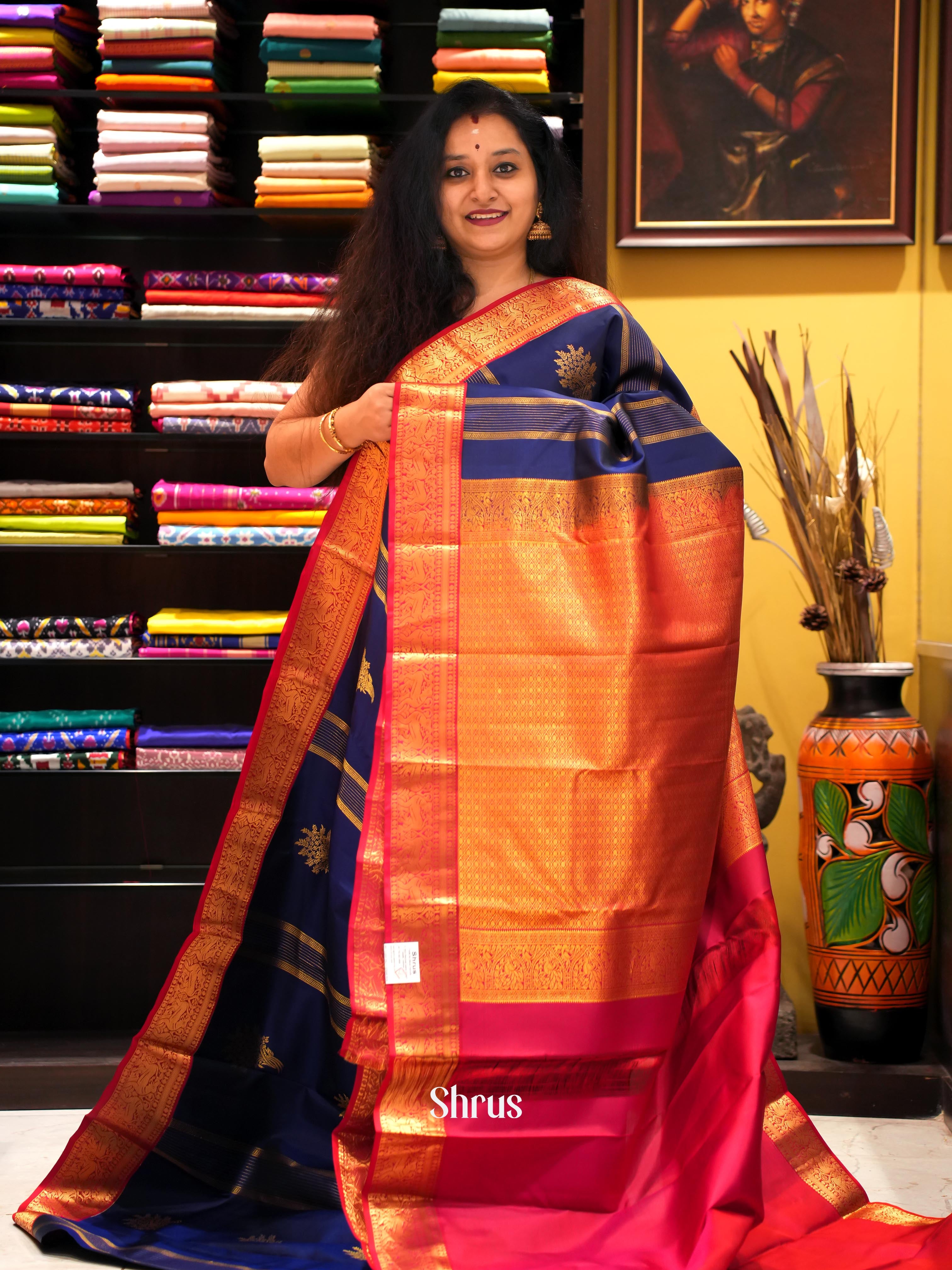 Blue & Maroon - Kanchipuram silk Saree