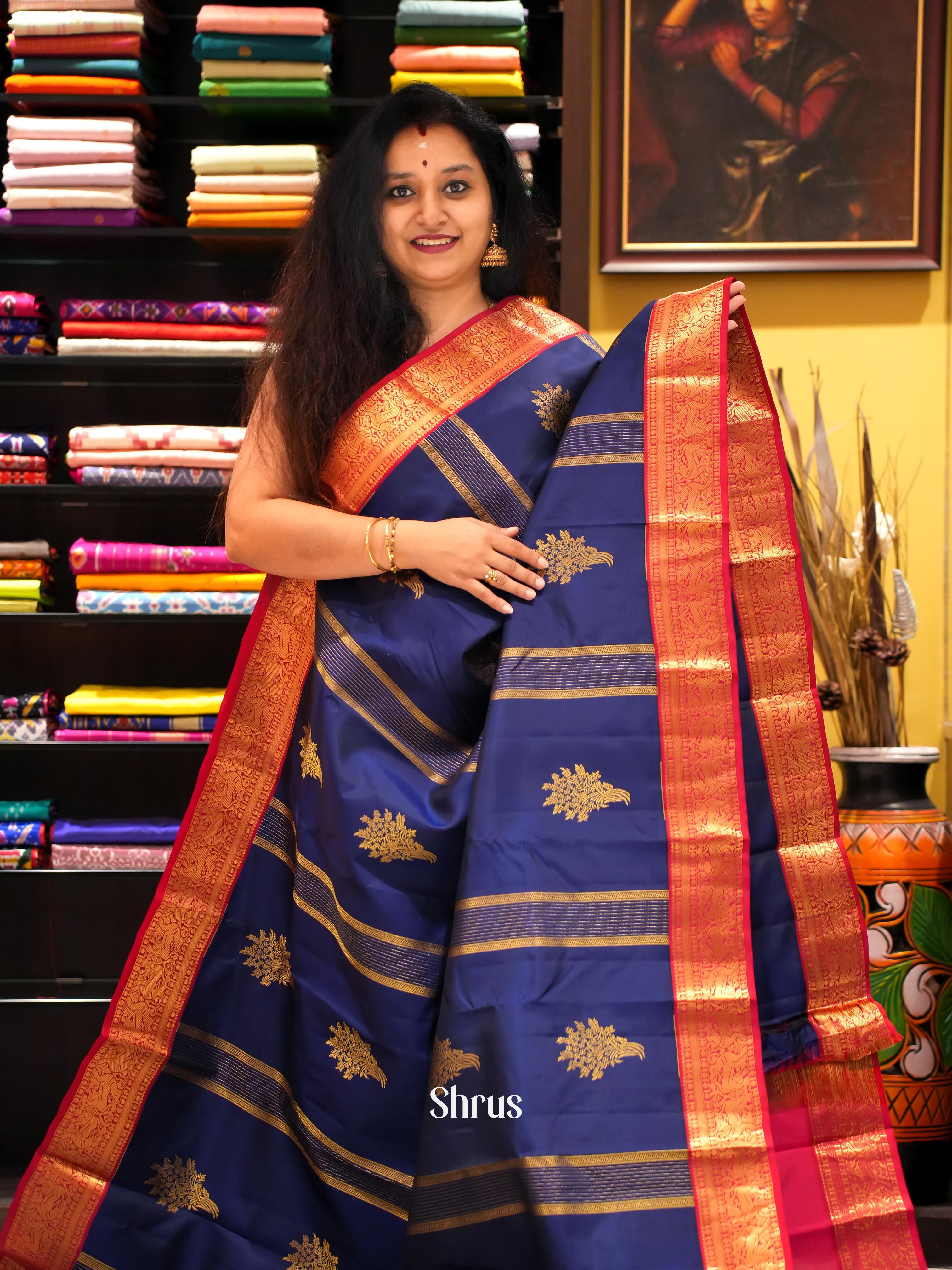 Blue & Maroon - Kanchipuram silk Saree