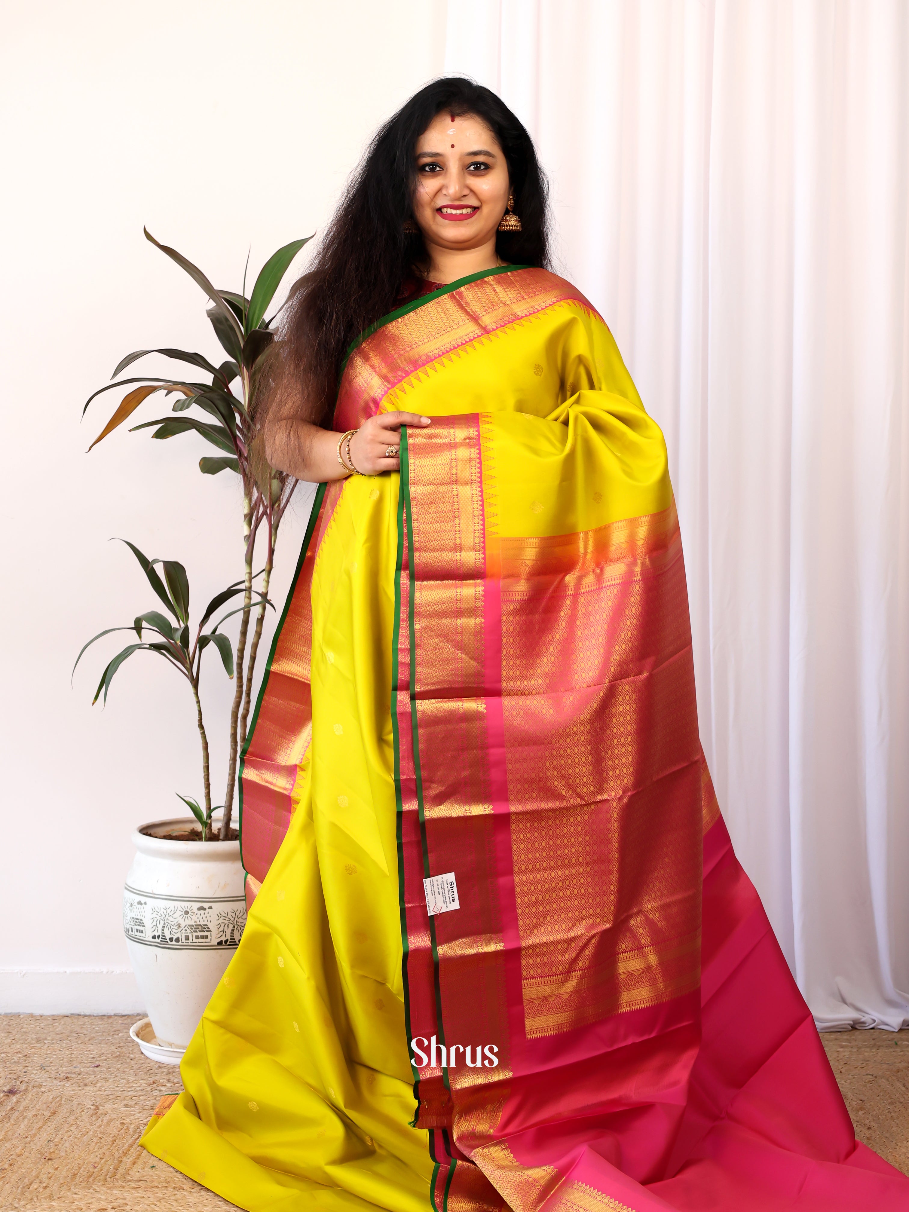 Mustard & Maroon - Kanchipuram Silk Saree