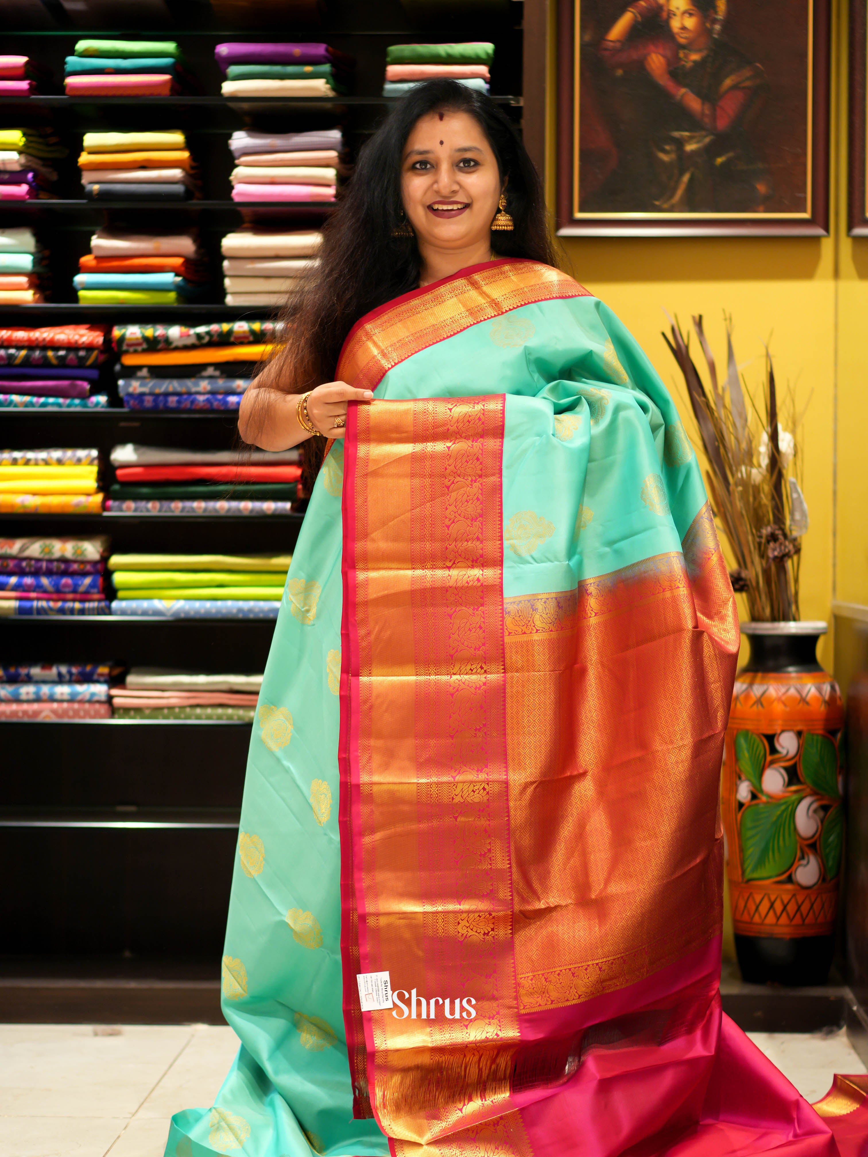 Pista Green &  Red - Kanchipuram Silk Saree