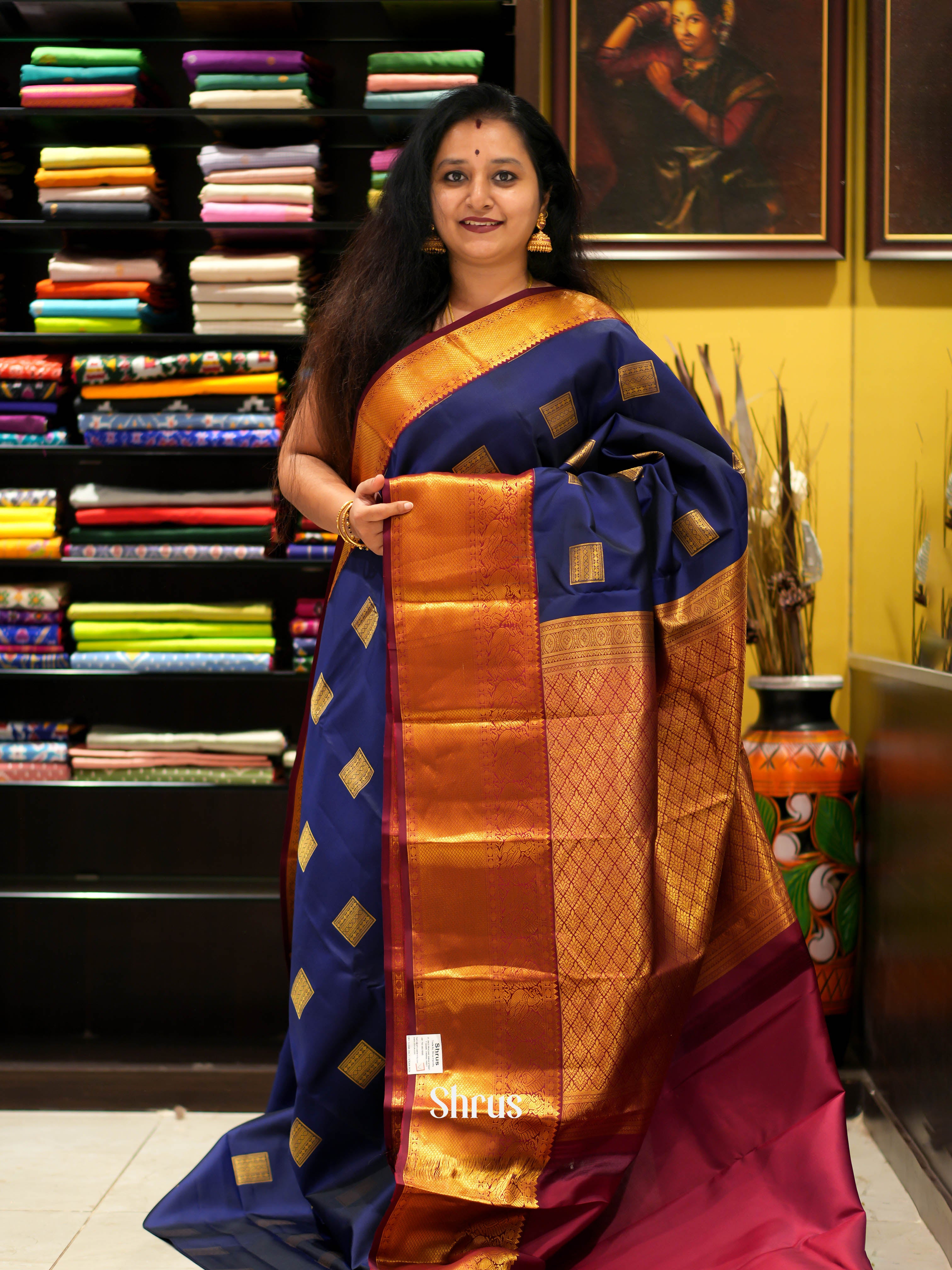 Blue & Maroon- Kanchipuram Silk Saree