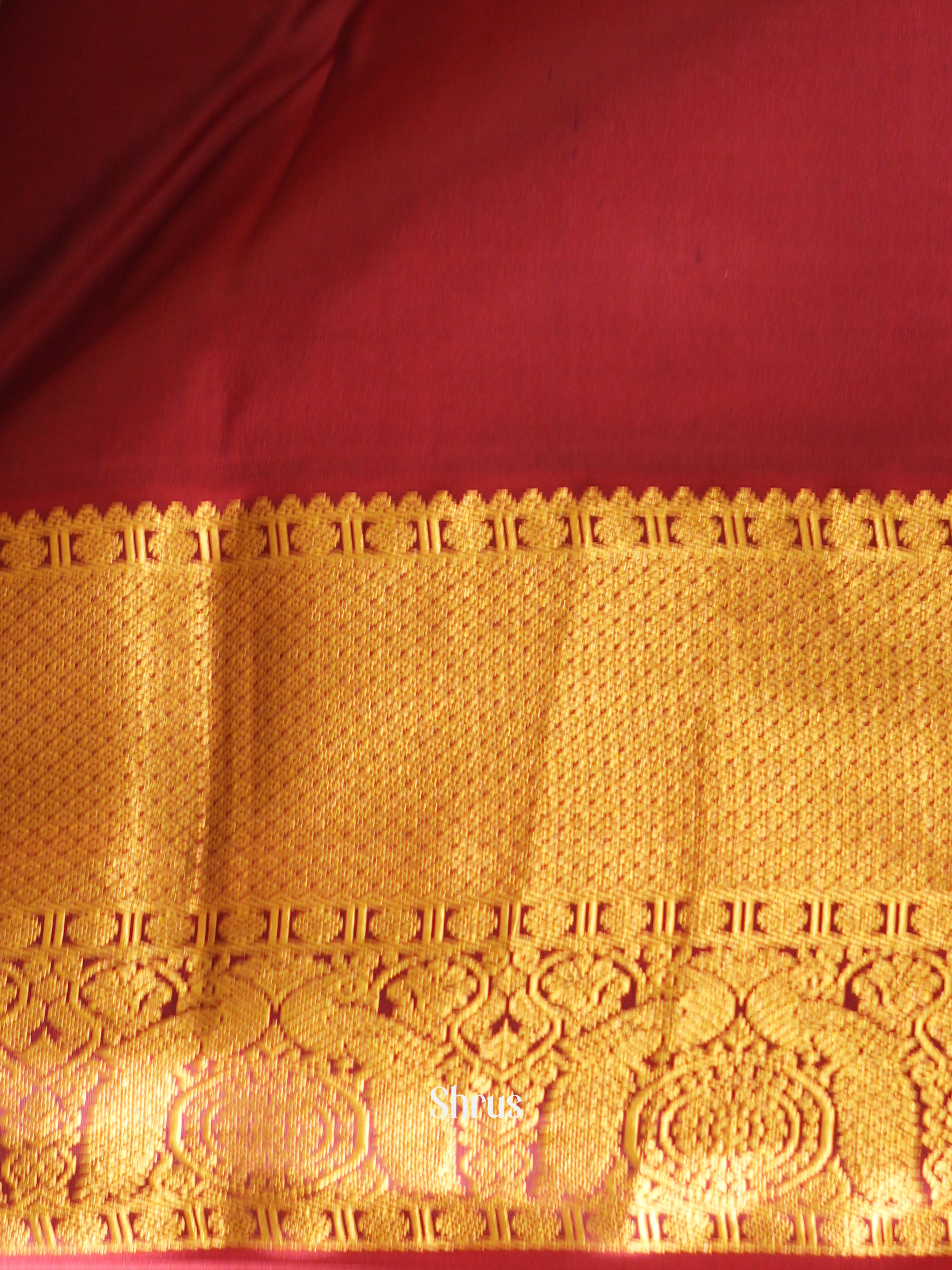 Beige & Maroon - Kanchipuram Silk Saree