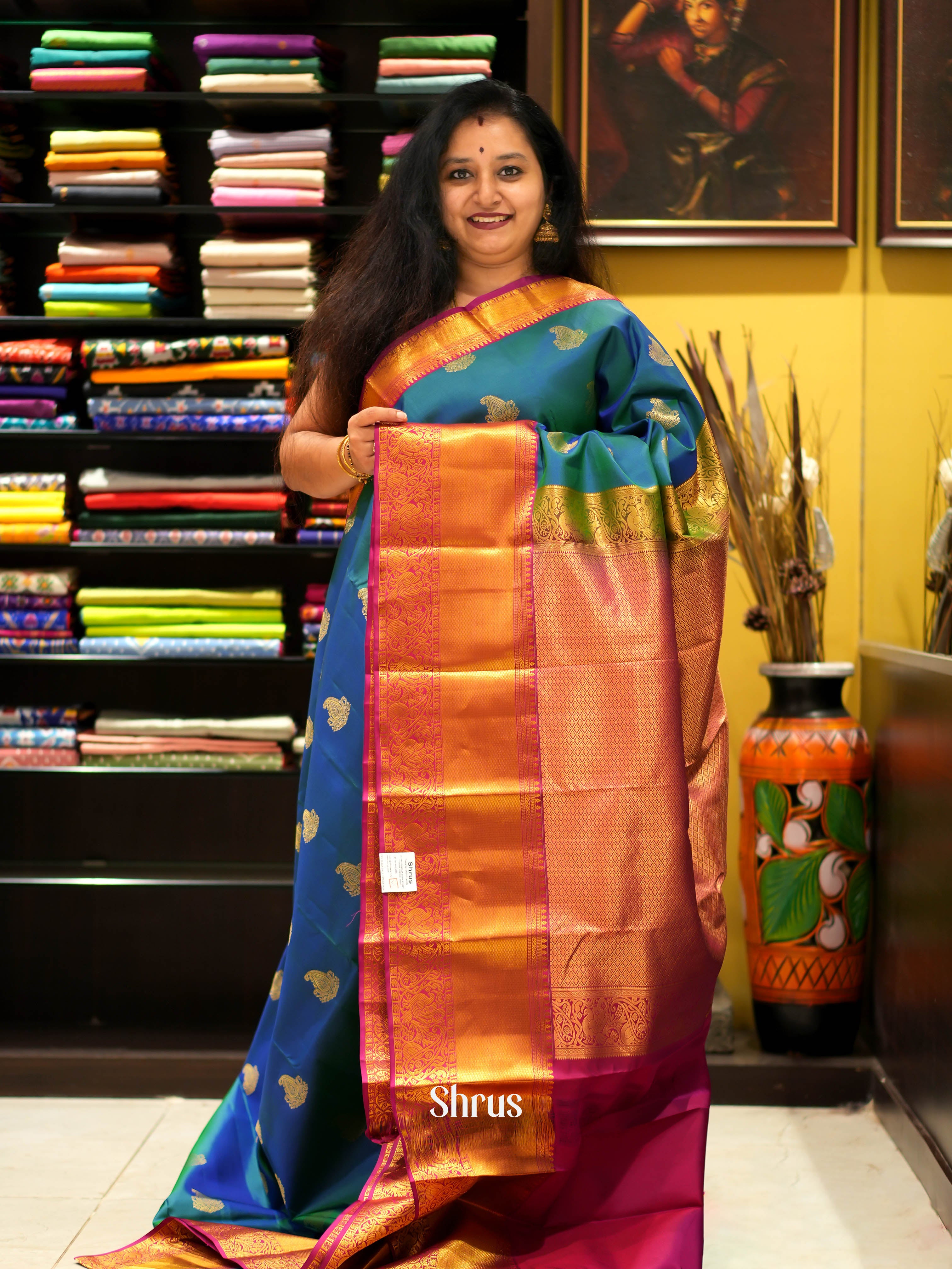 Blue & Maroon - Kanchipuram Silk Saree