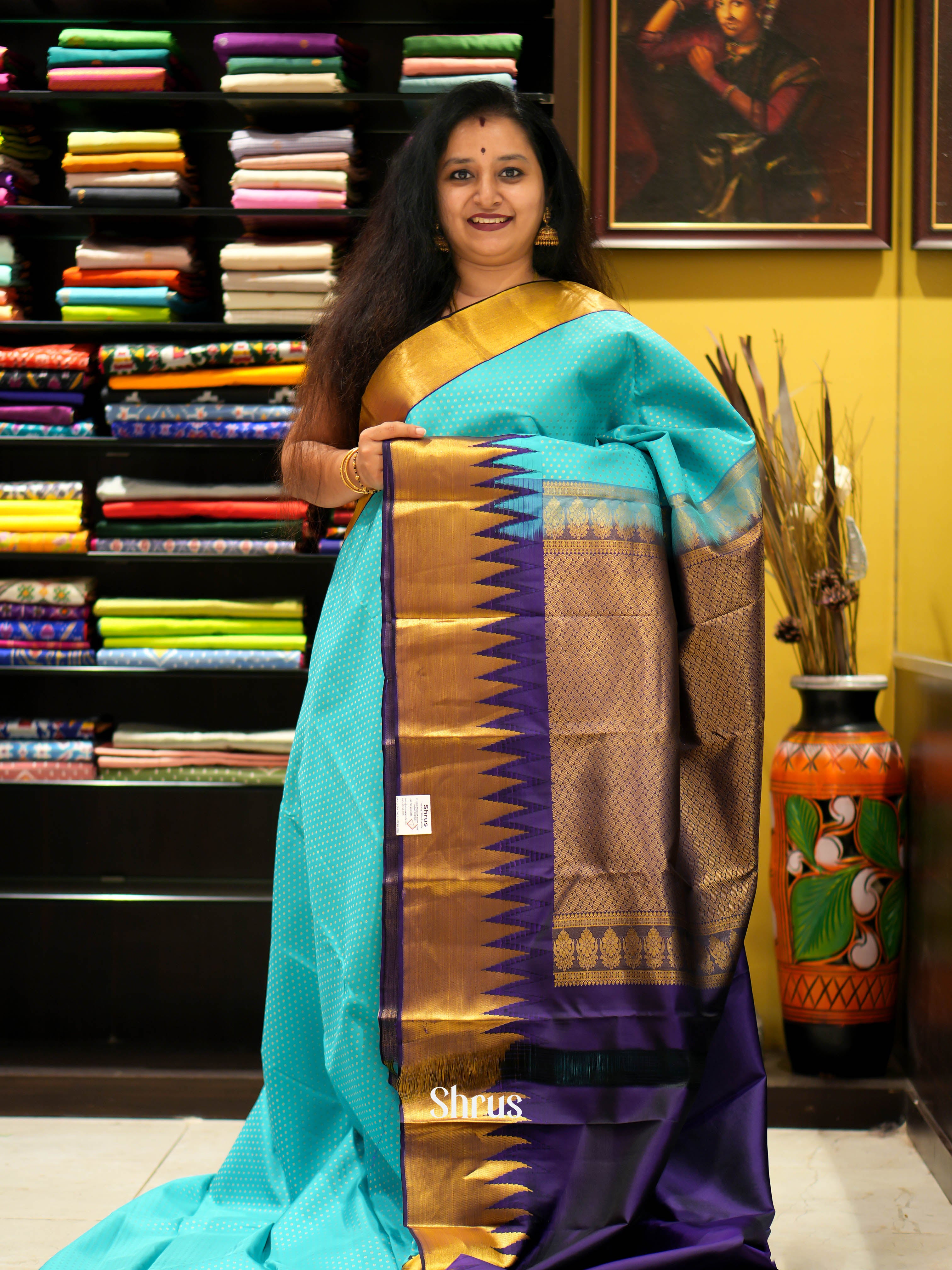 Sky Blue & Navy Blue- Kanchipuram Silk Saree