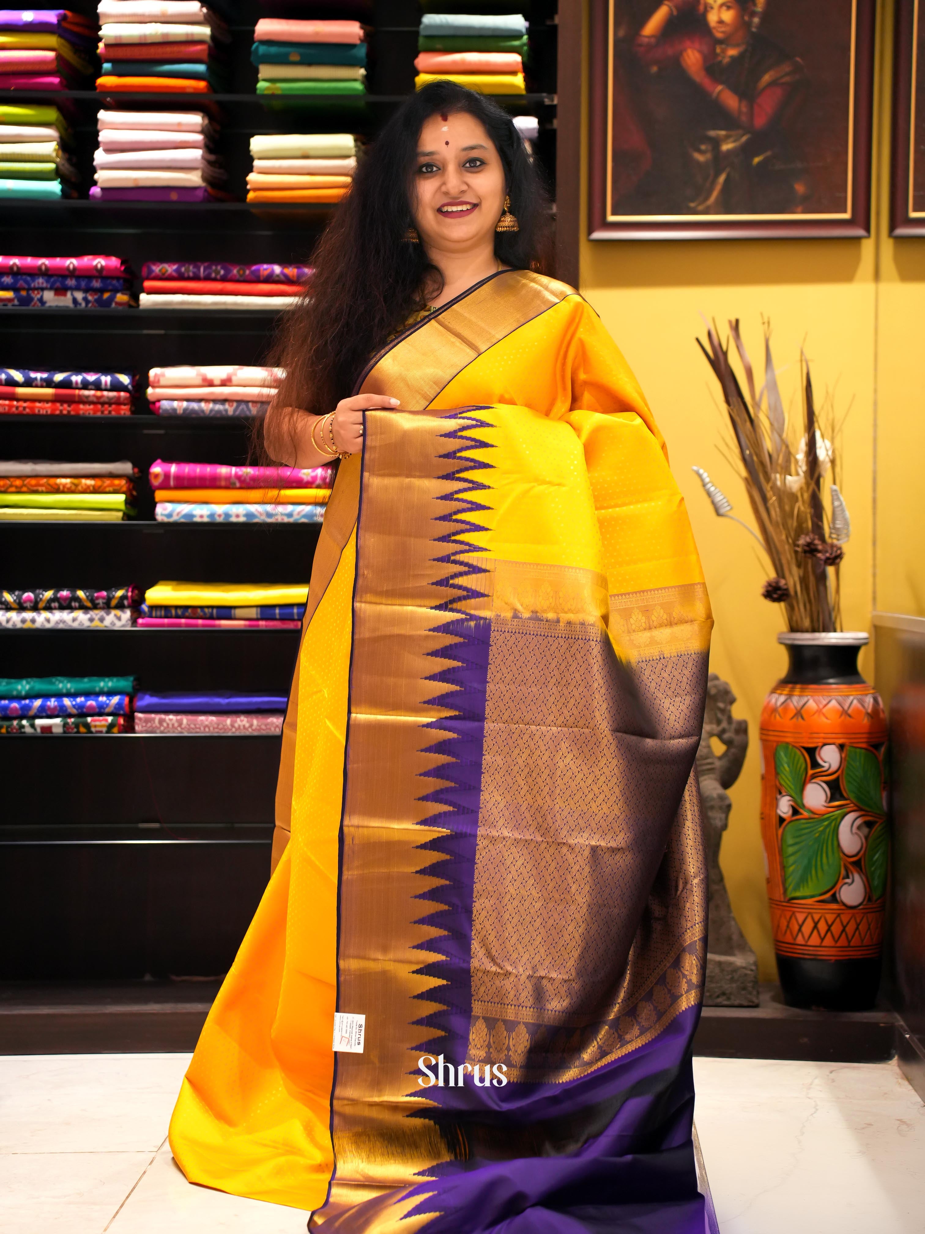 Yellow & Violet - Kanchipuram silk Saree