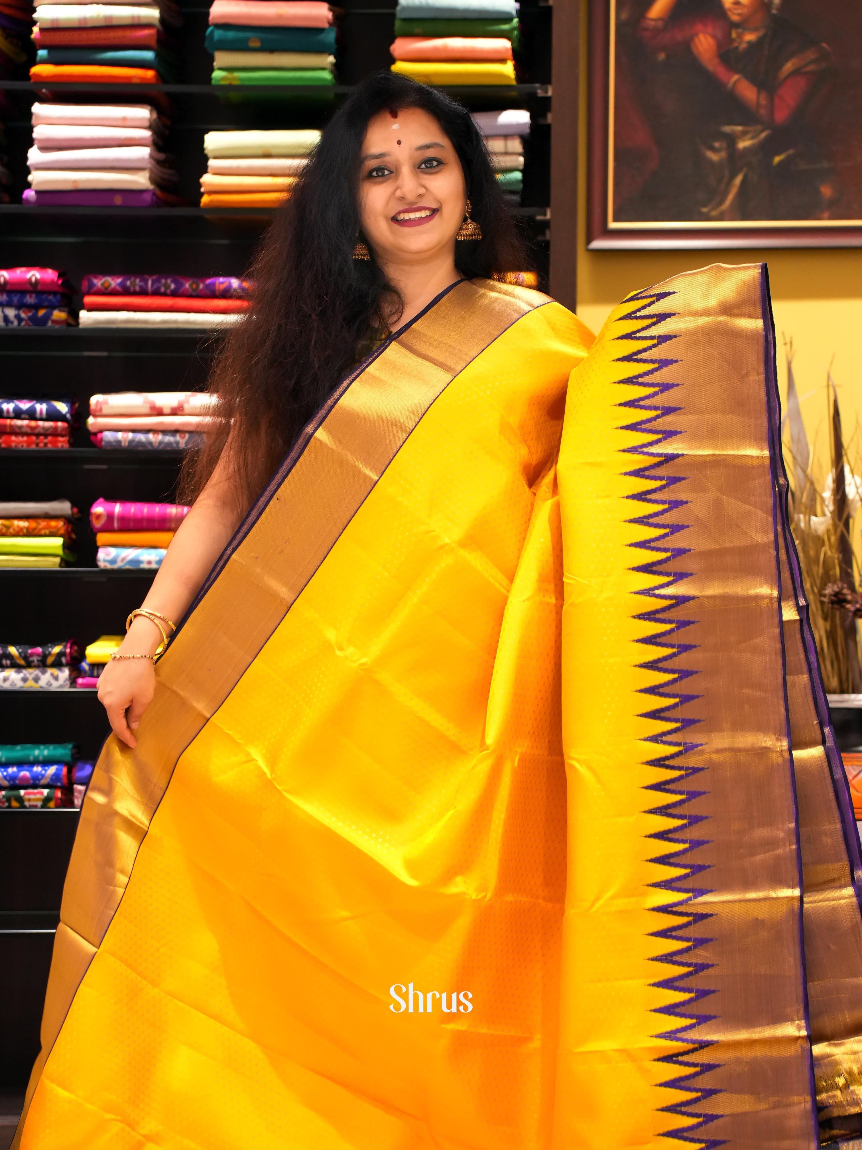 Yellow & Violet - Kanchipuram silk Saree