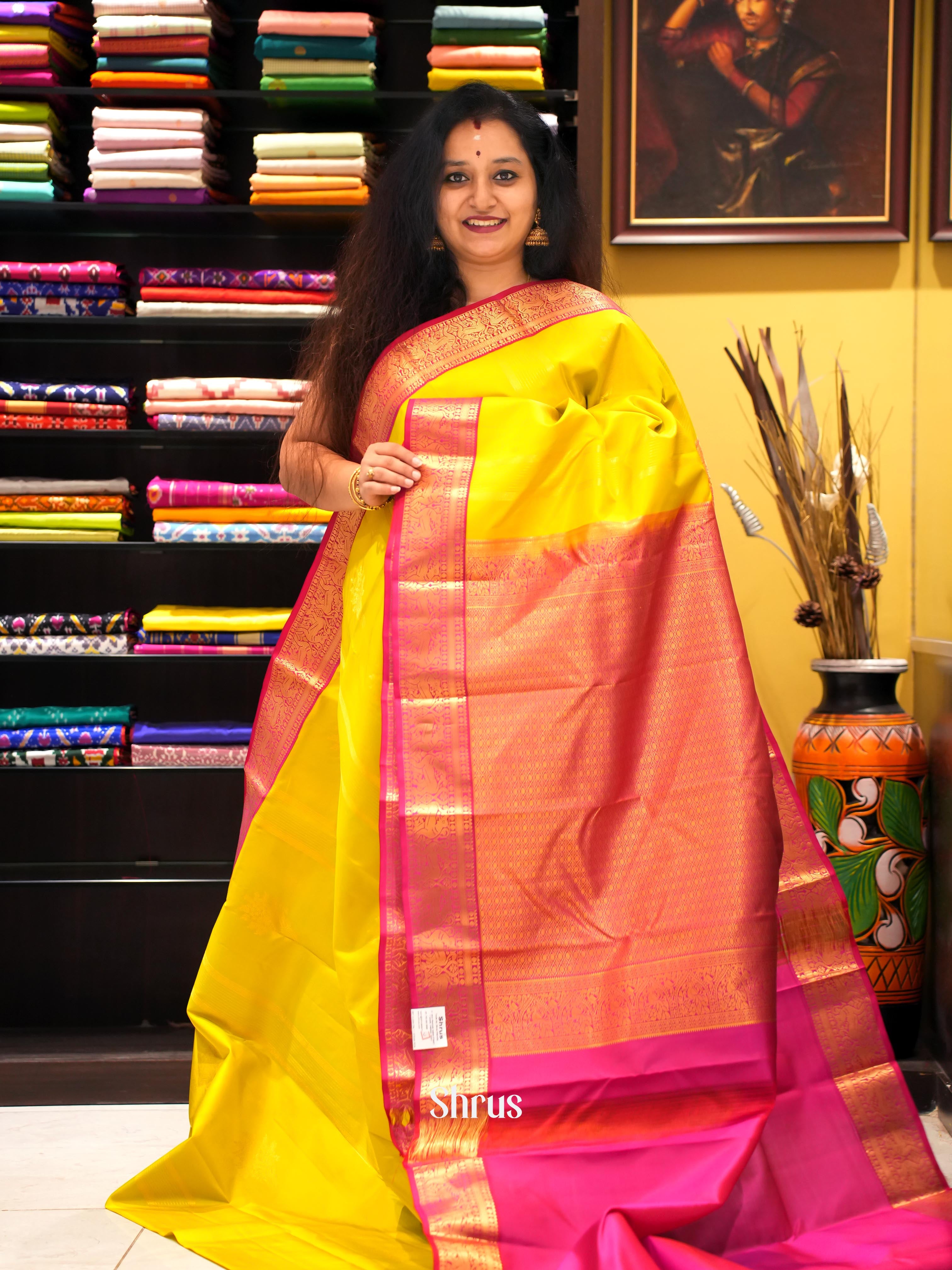 Mustard & Maroon - Kanchipuram silk Saree