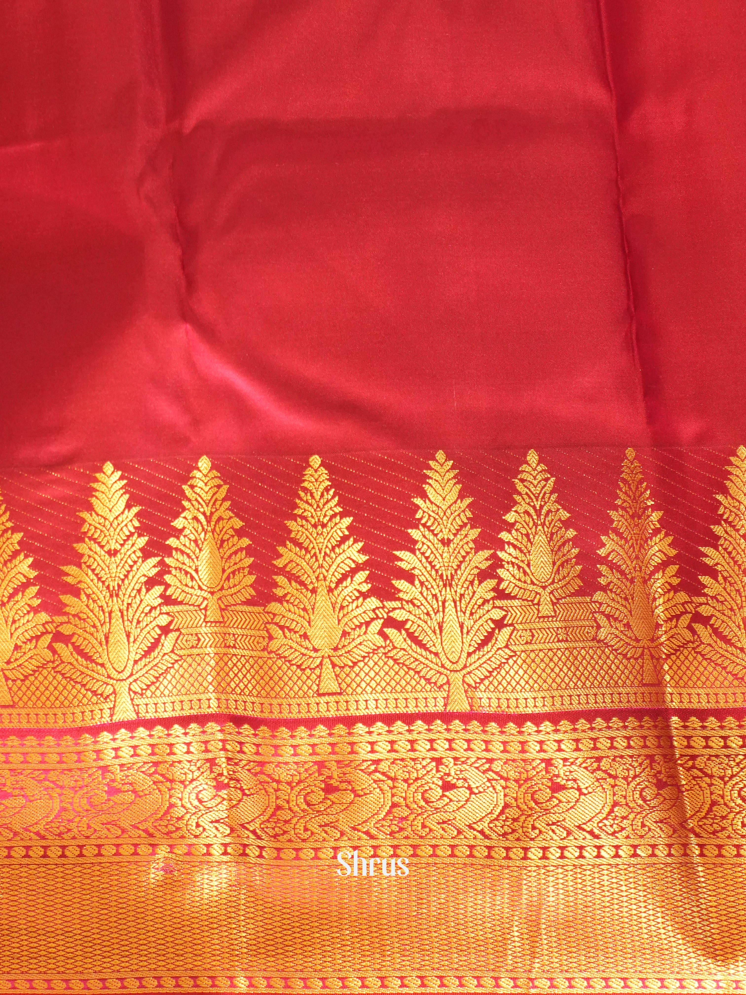 Mustardy Green & Maroon - Kanchipuram silk Saree