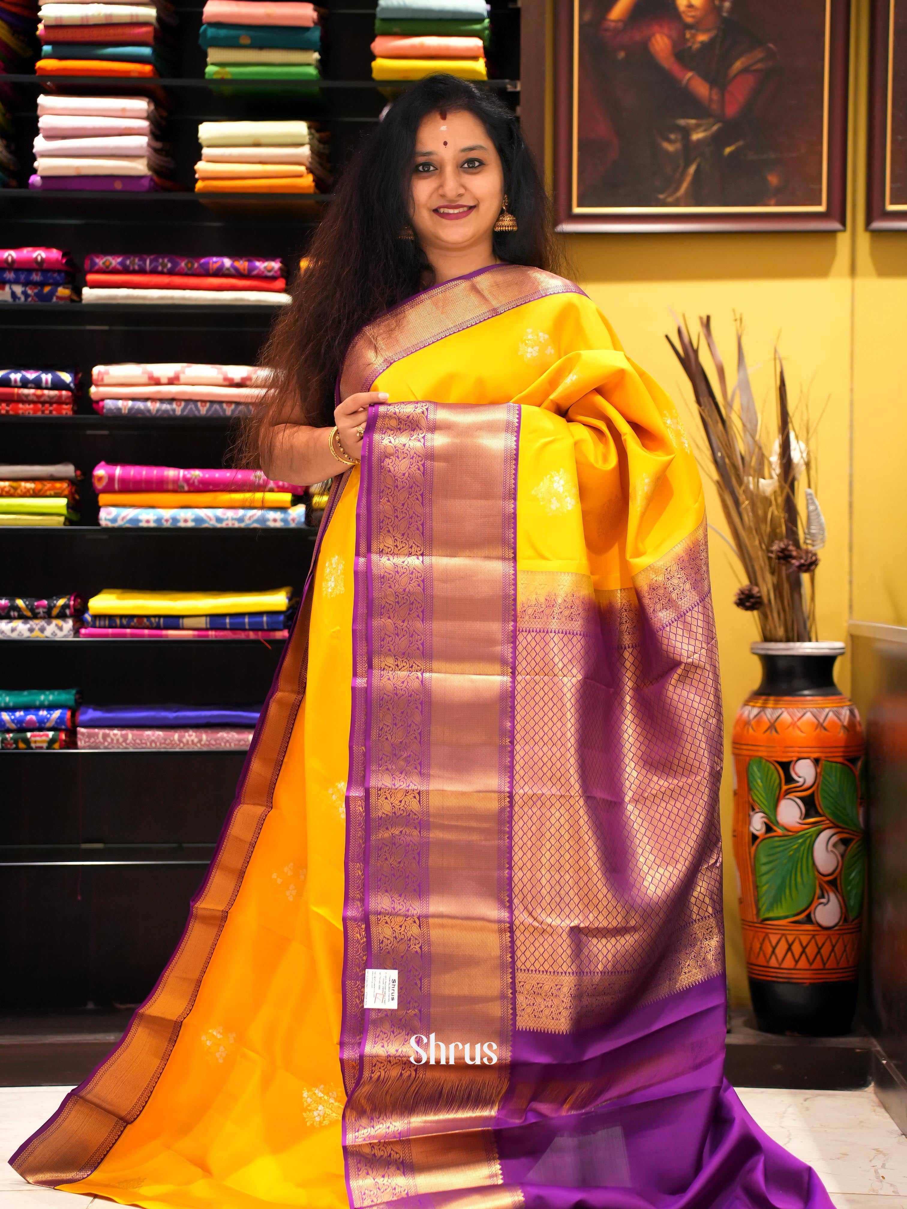 Yellow & Purple - Kanchipuram silk Saree