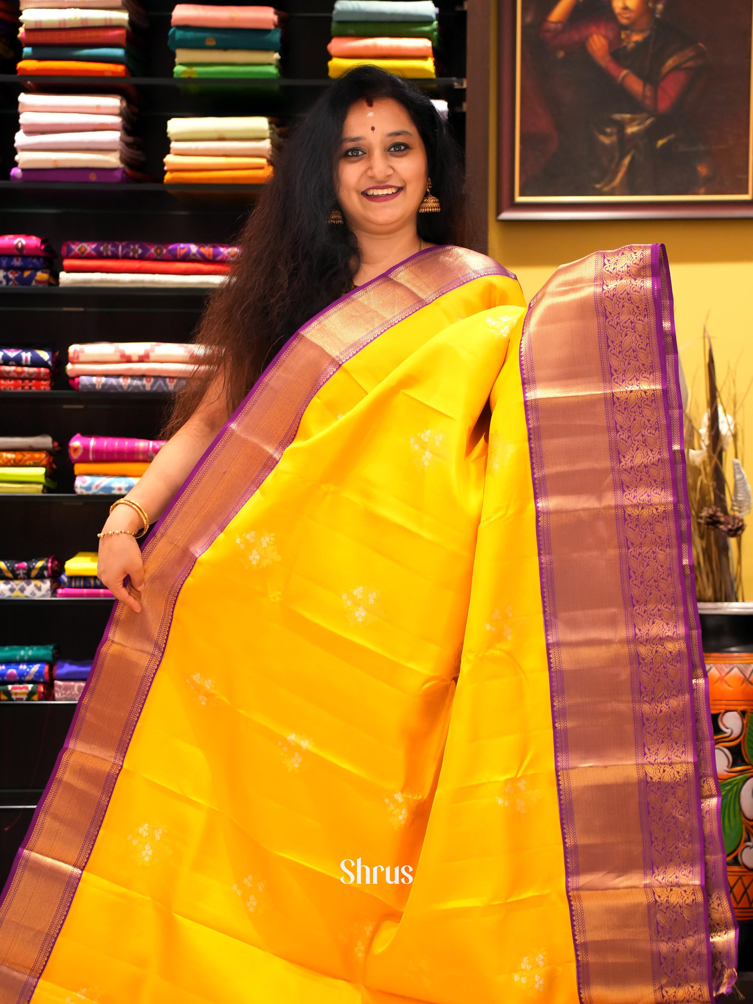 Yellow & Purple - Kanchipuram silk Saree