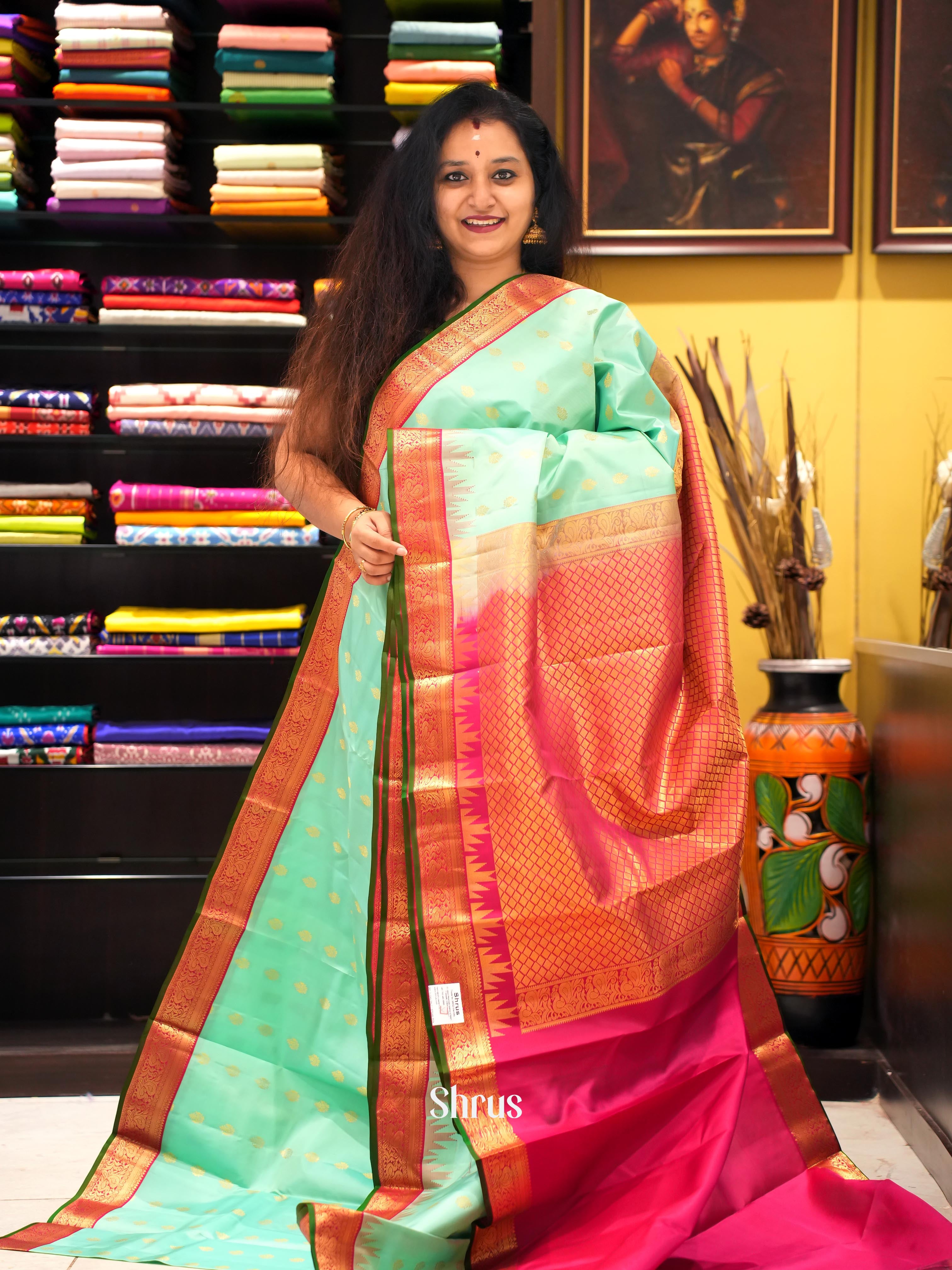 Teal & Maroon- Kanchipuram silk Saree