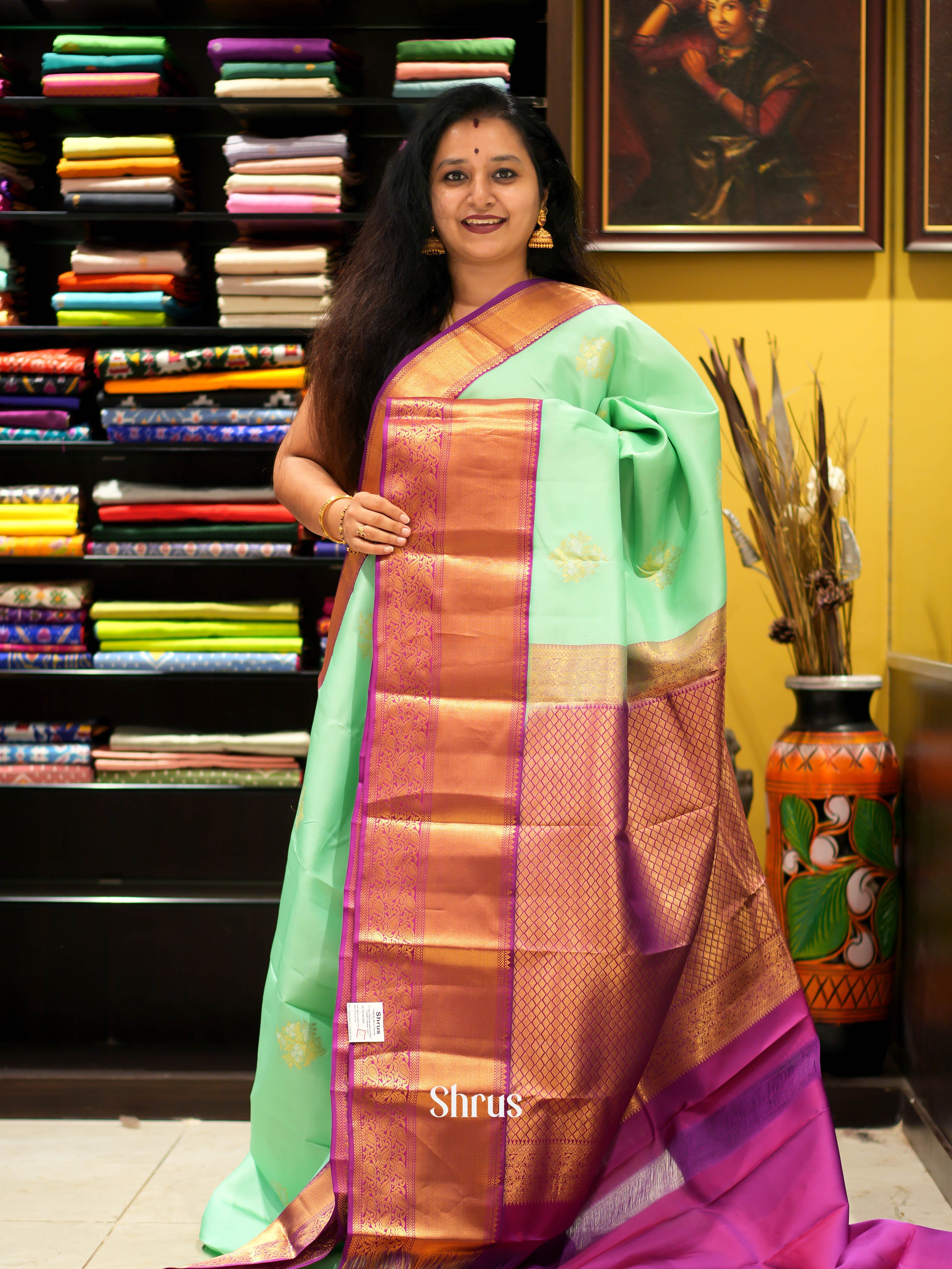 Pastel Green & Purple - Kanchipuram Silk Saree