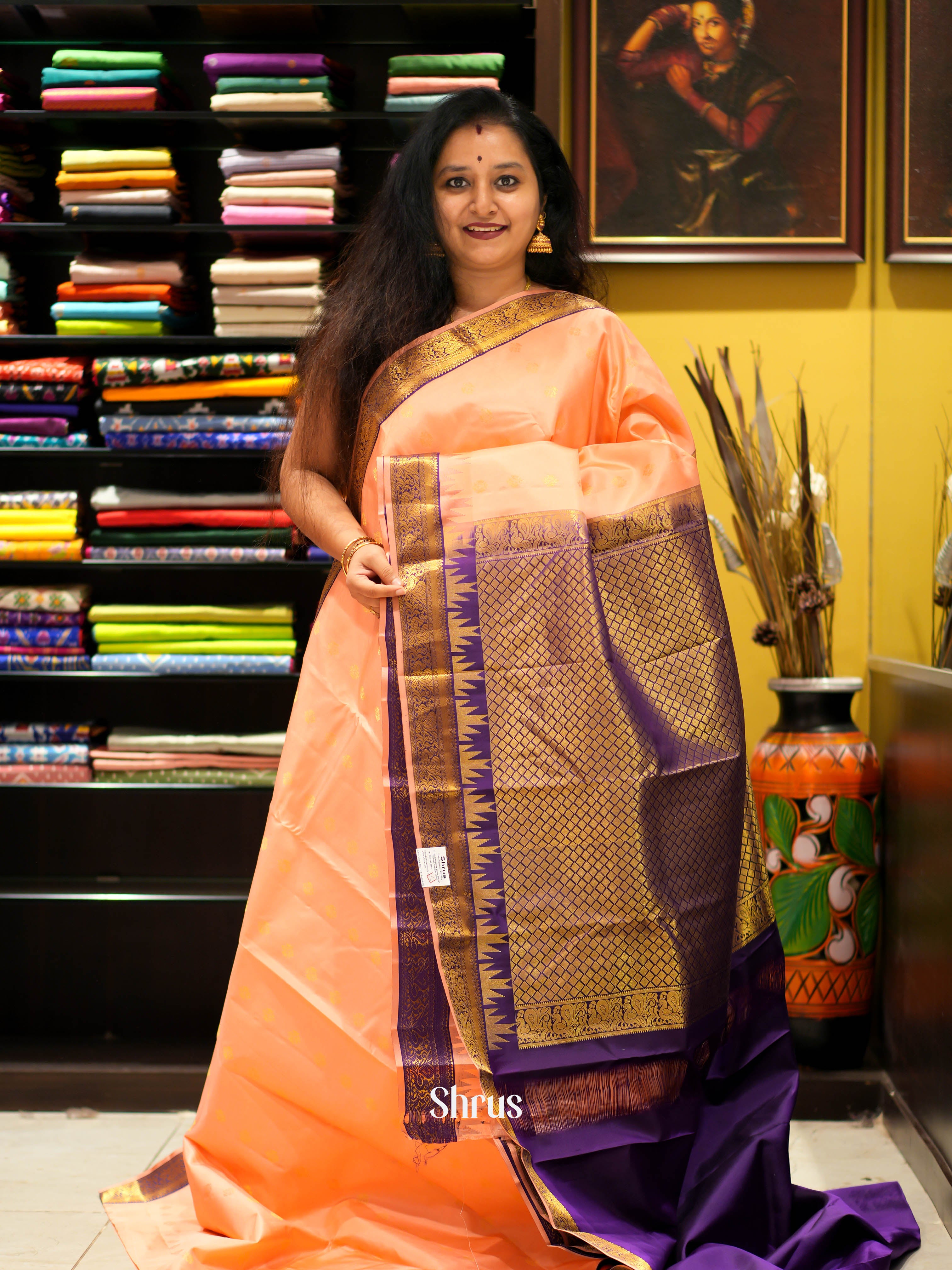 Peach & Violet - Kanchipuram Silk Saree