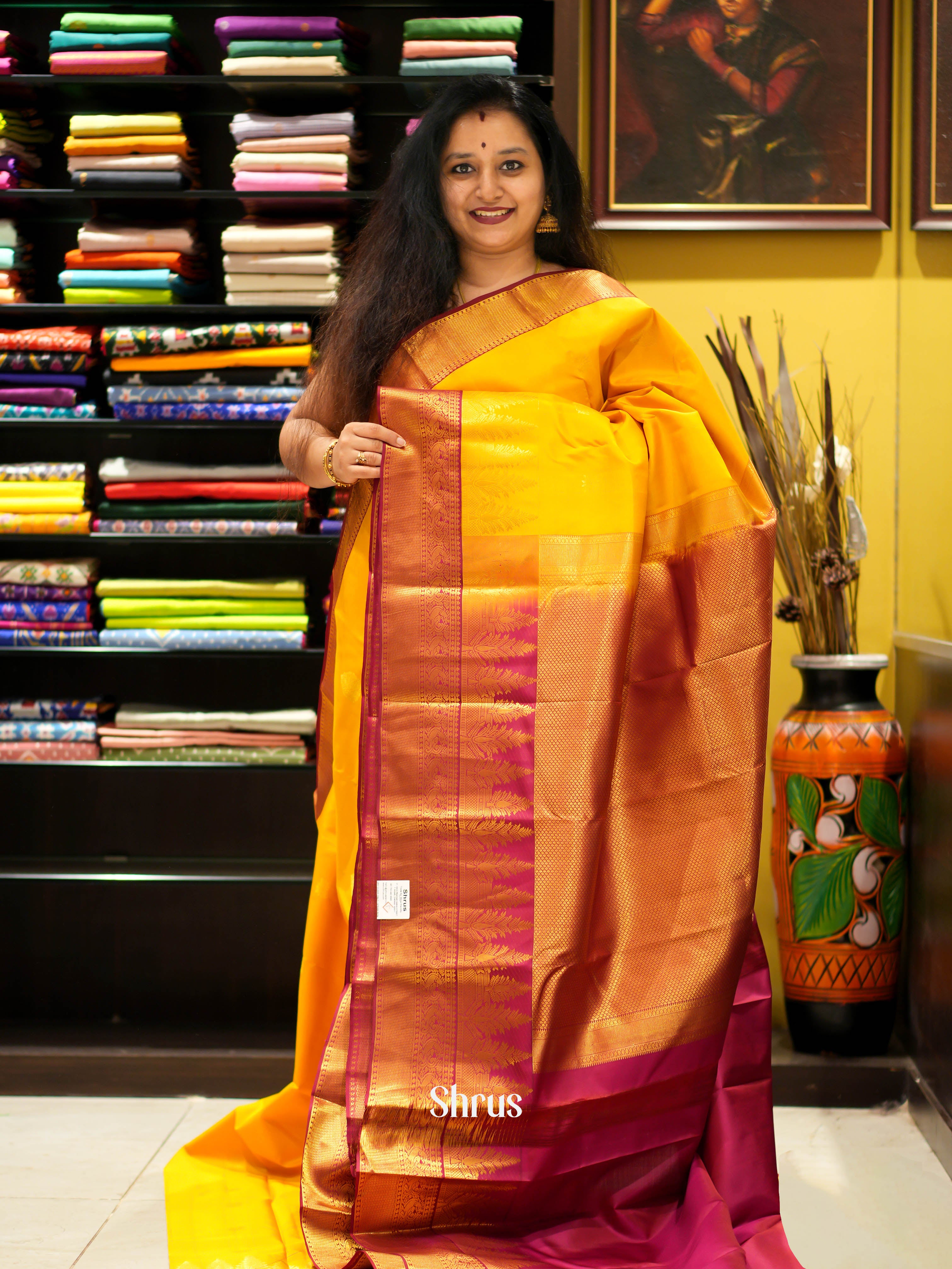 Yellow & Maroon- Kanchipuram Silk Saree