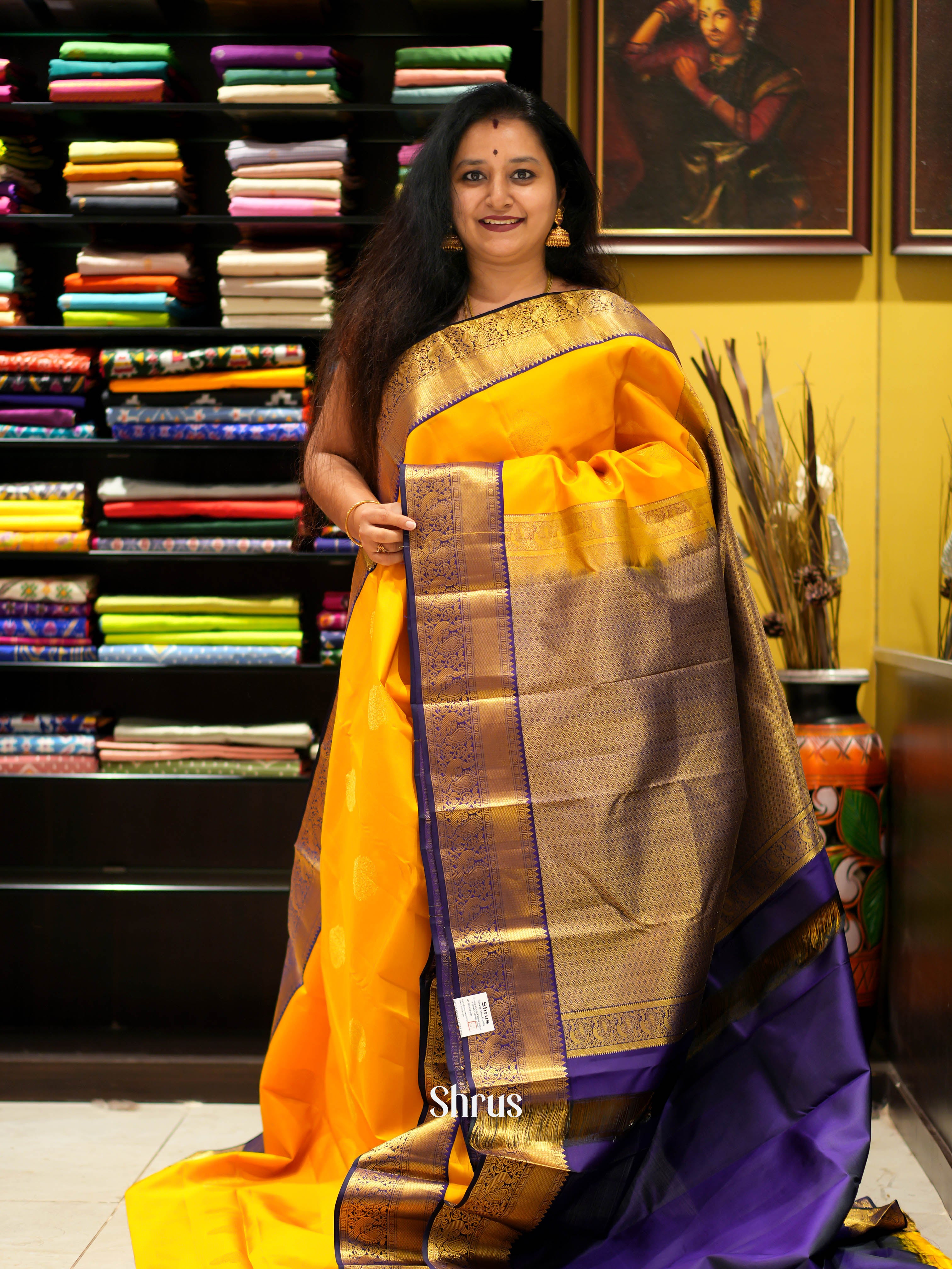 Yellow & Violet - Kanchipuram Silk Saree