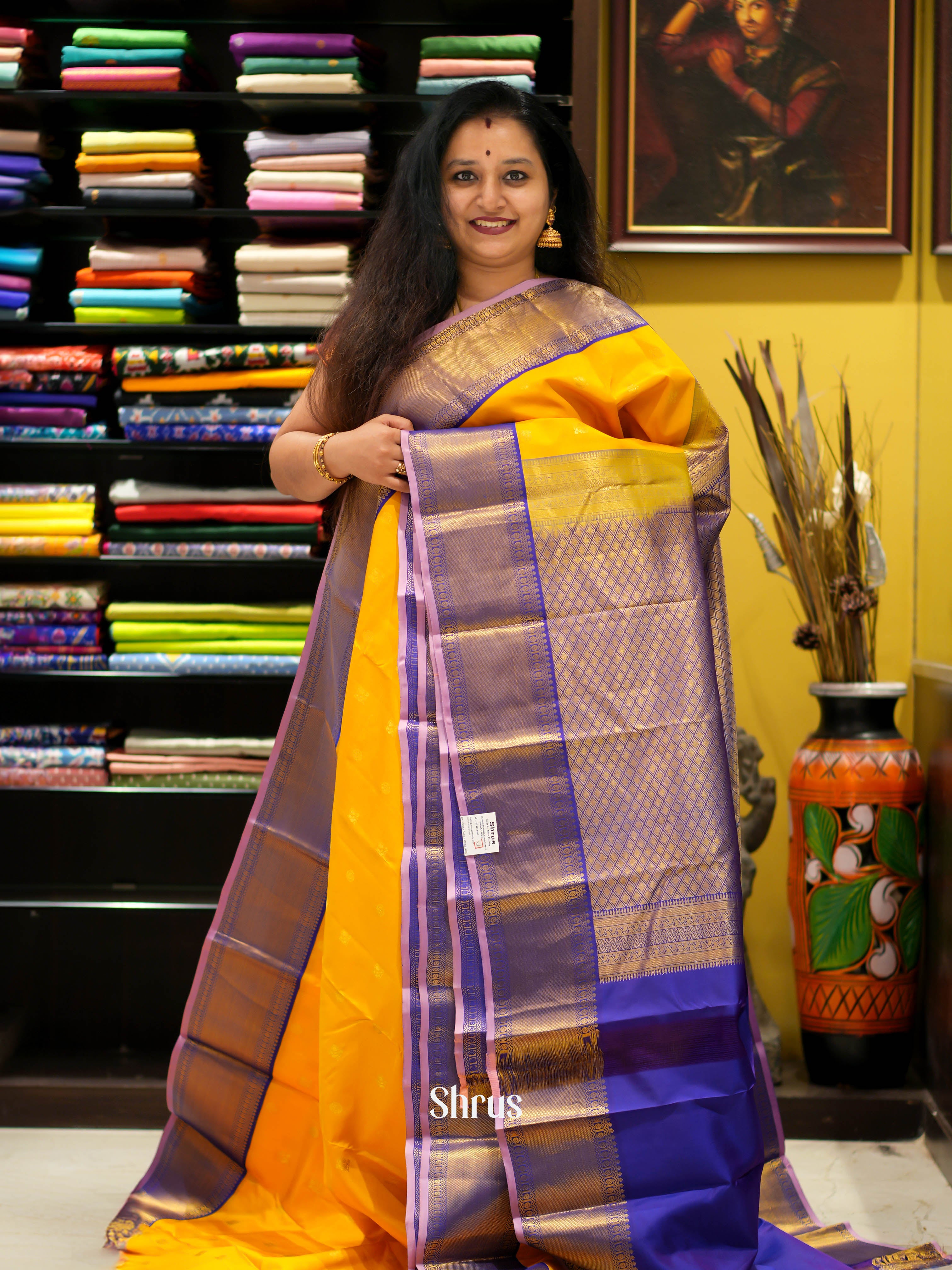 Yellow & Blue - Kanchipuram Silk Saree