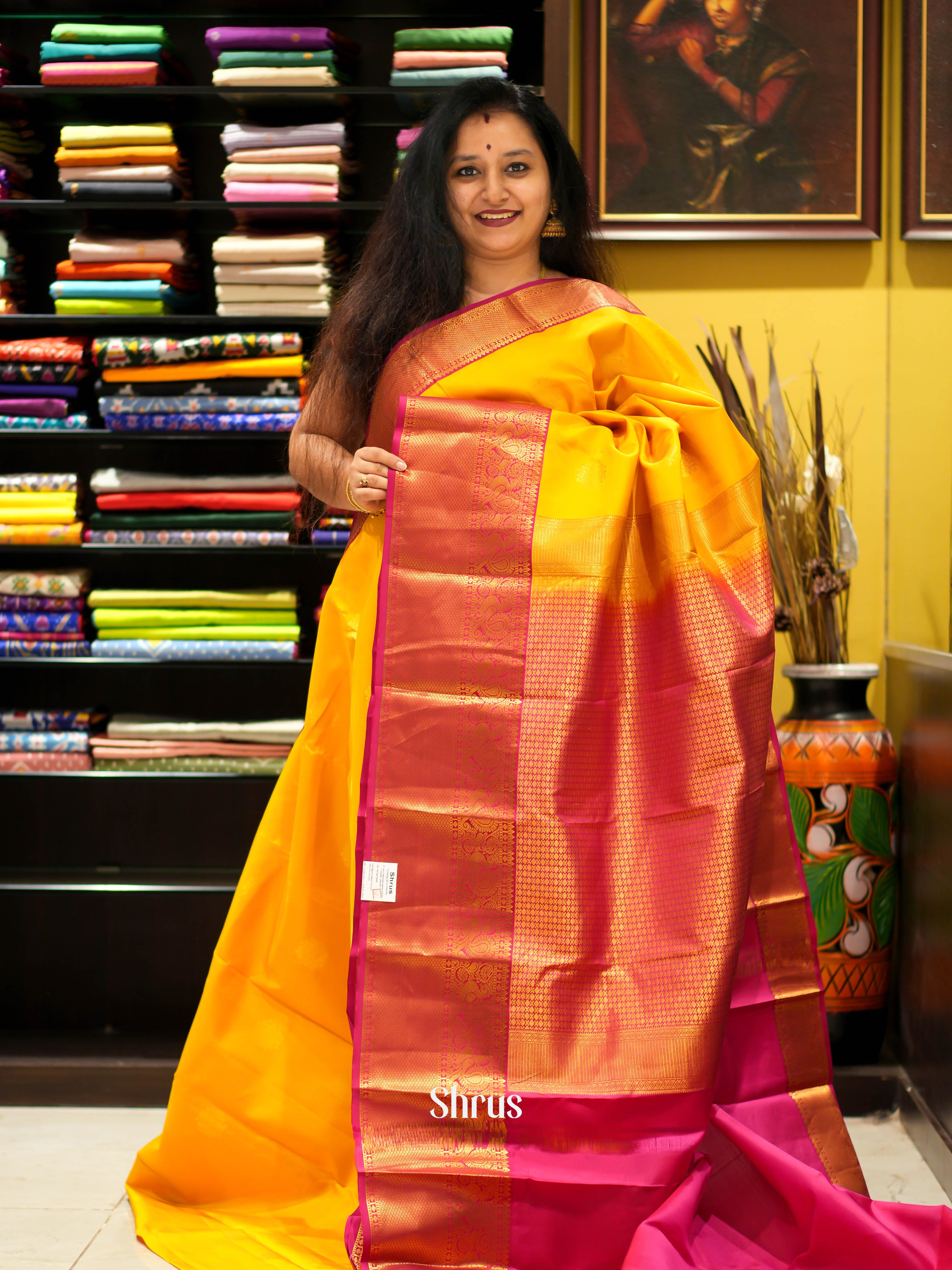 Yellow & Maroon - Kanchipuram Silk Saree