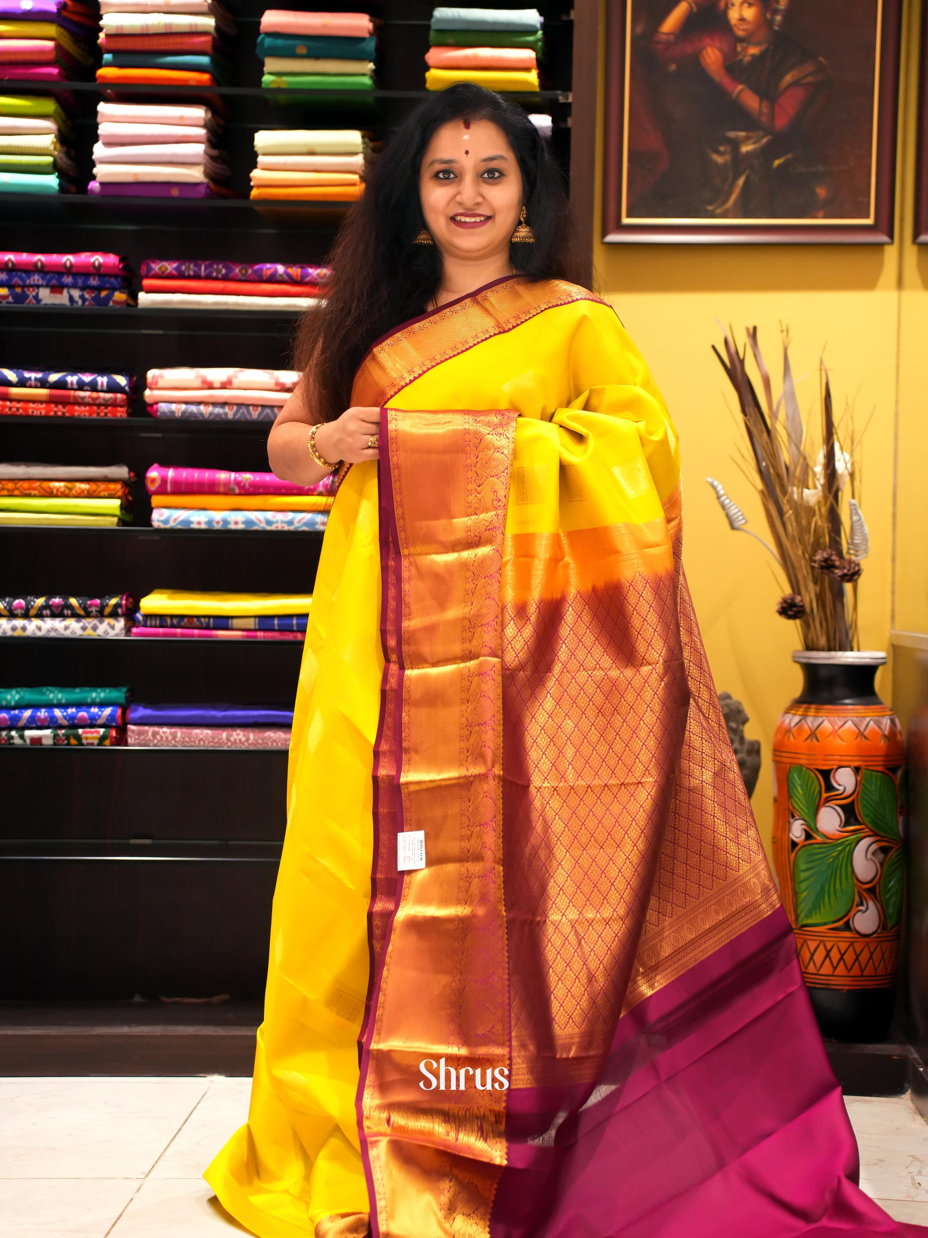 Yellow & Maroon - Kanchipuram silk Saree