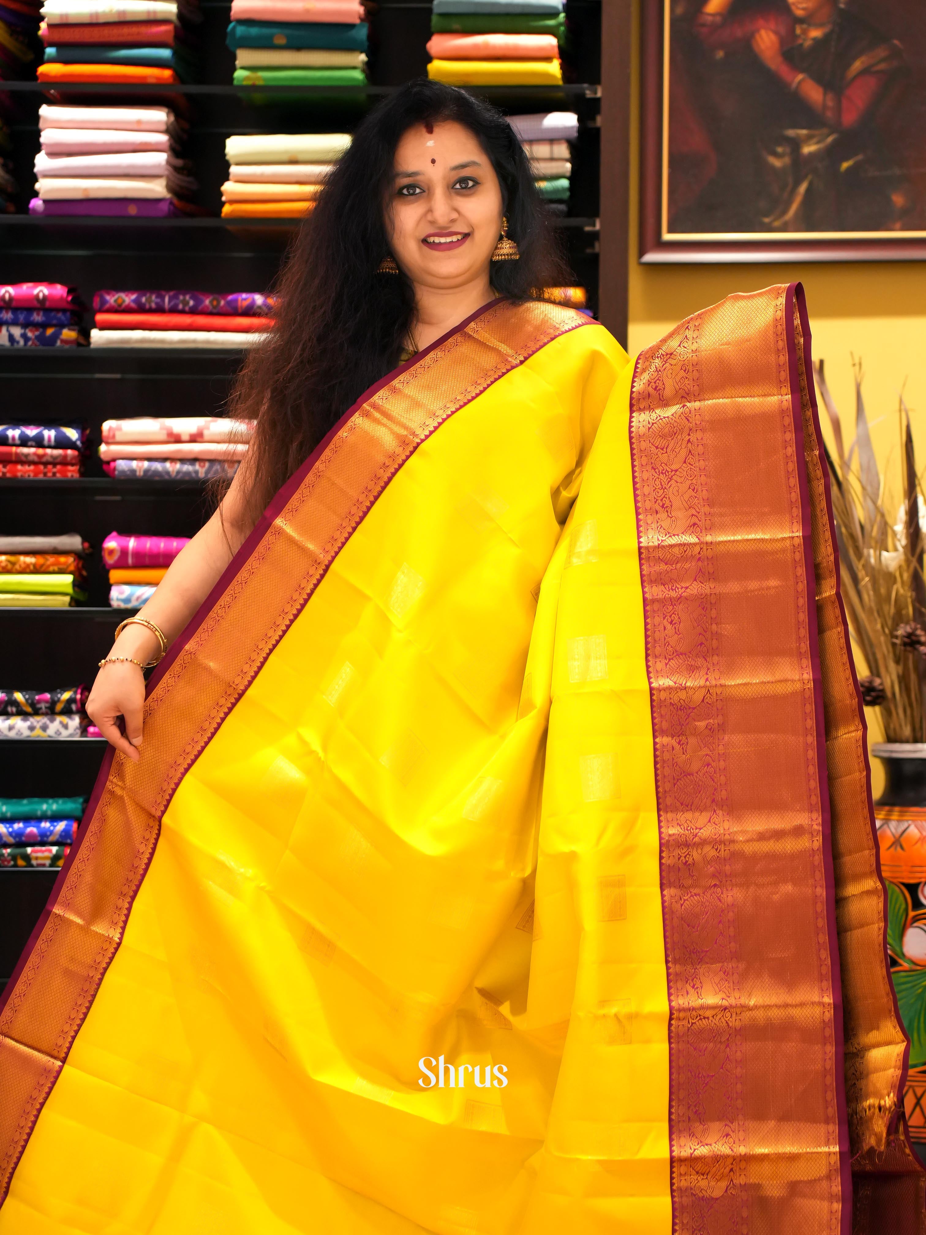 Yellow & Maroon - Kanchipuram silk Saree