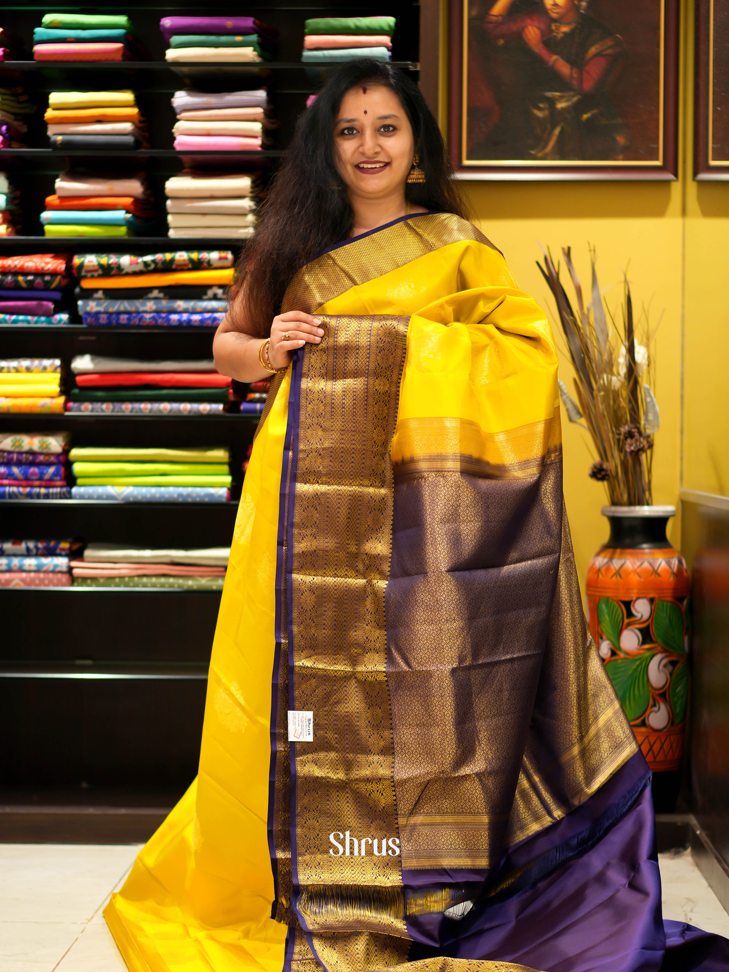 Yellow & Violet - Kanchipuram Silk Saree