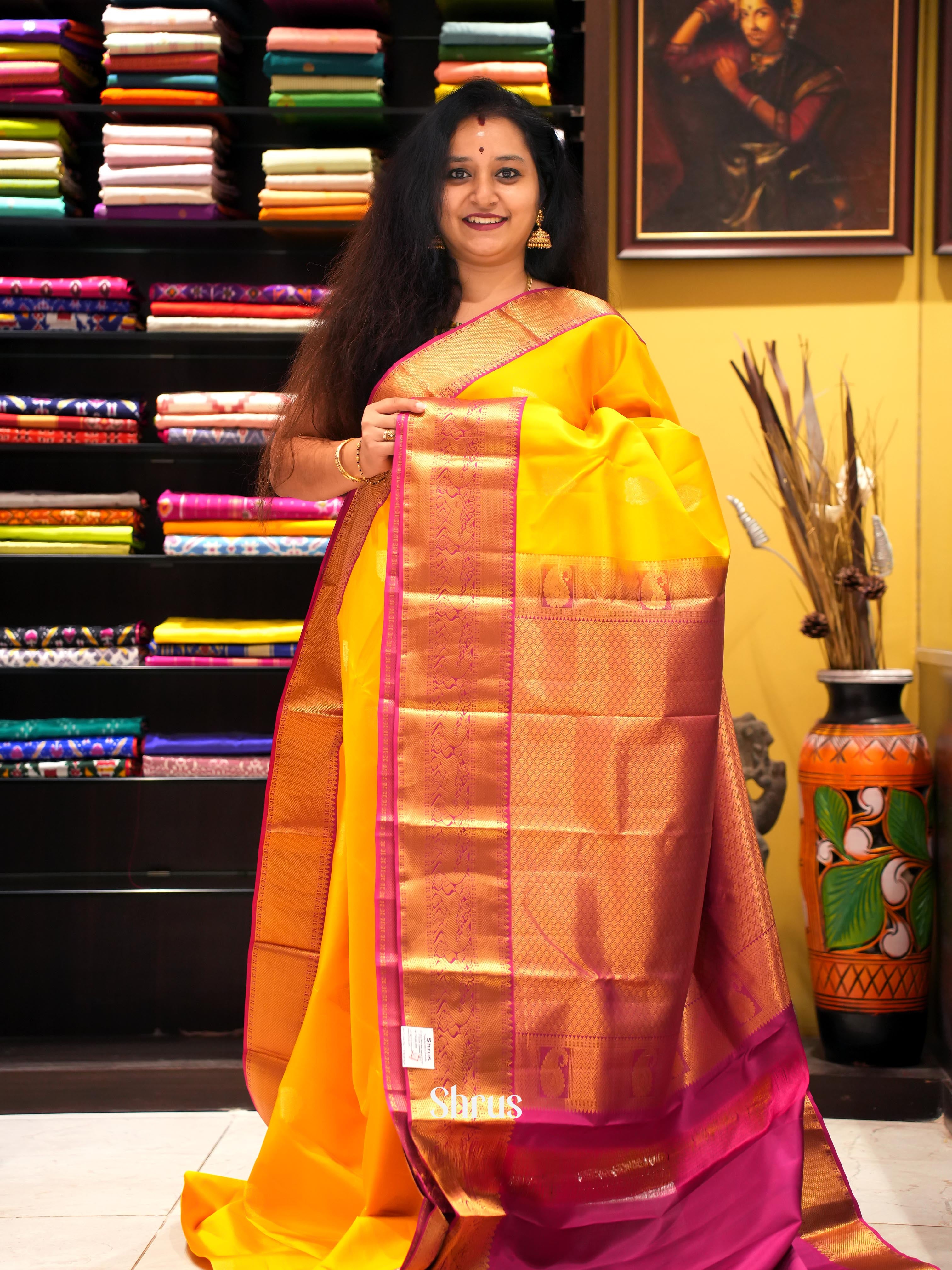 Yellow & Maroon - Kanchipuram silk Saree