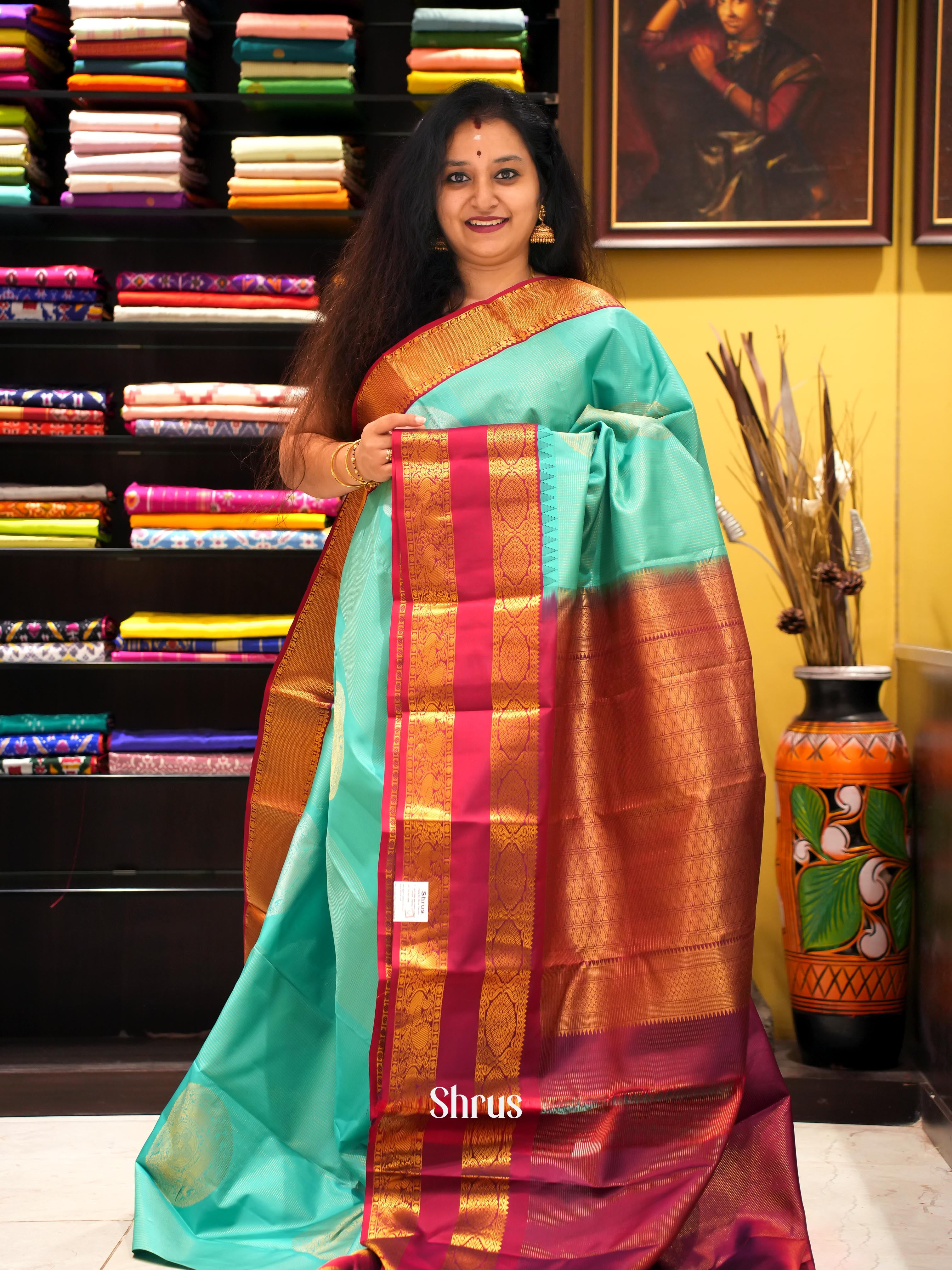 Teal & Maroon - Kanchipuram silk Saree