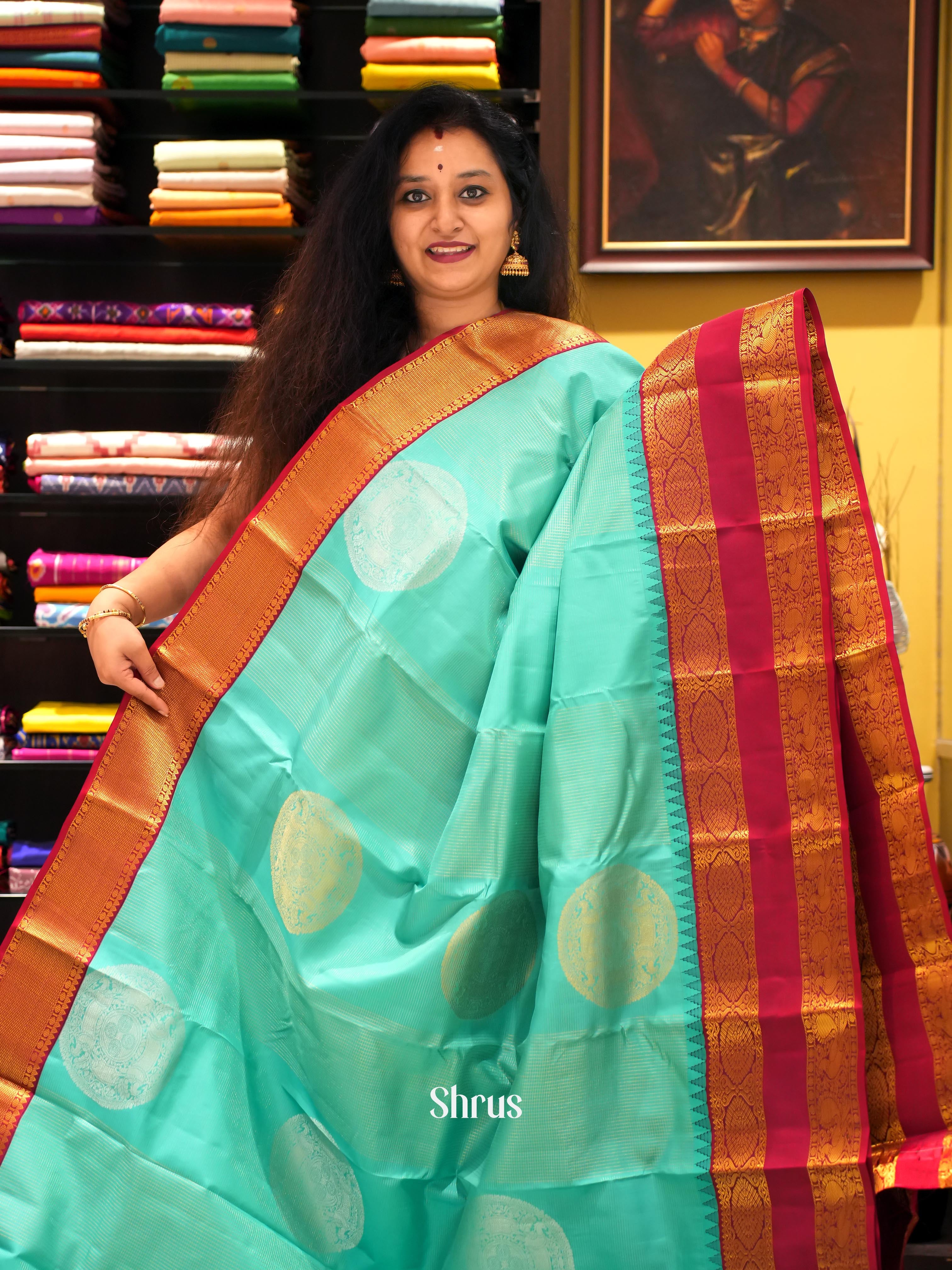 Teal & Maroon - Kanchipuram silk Saree