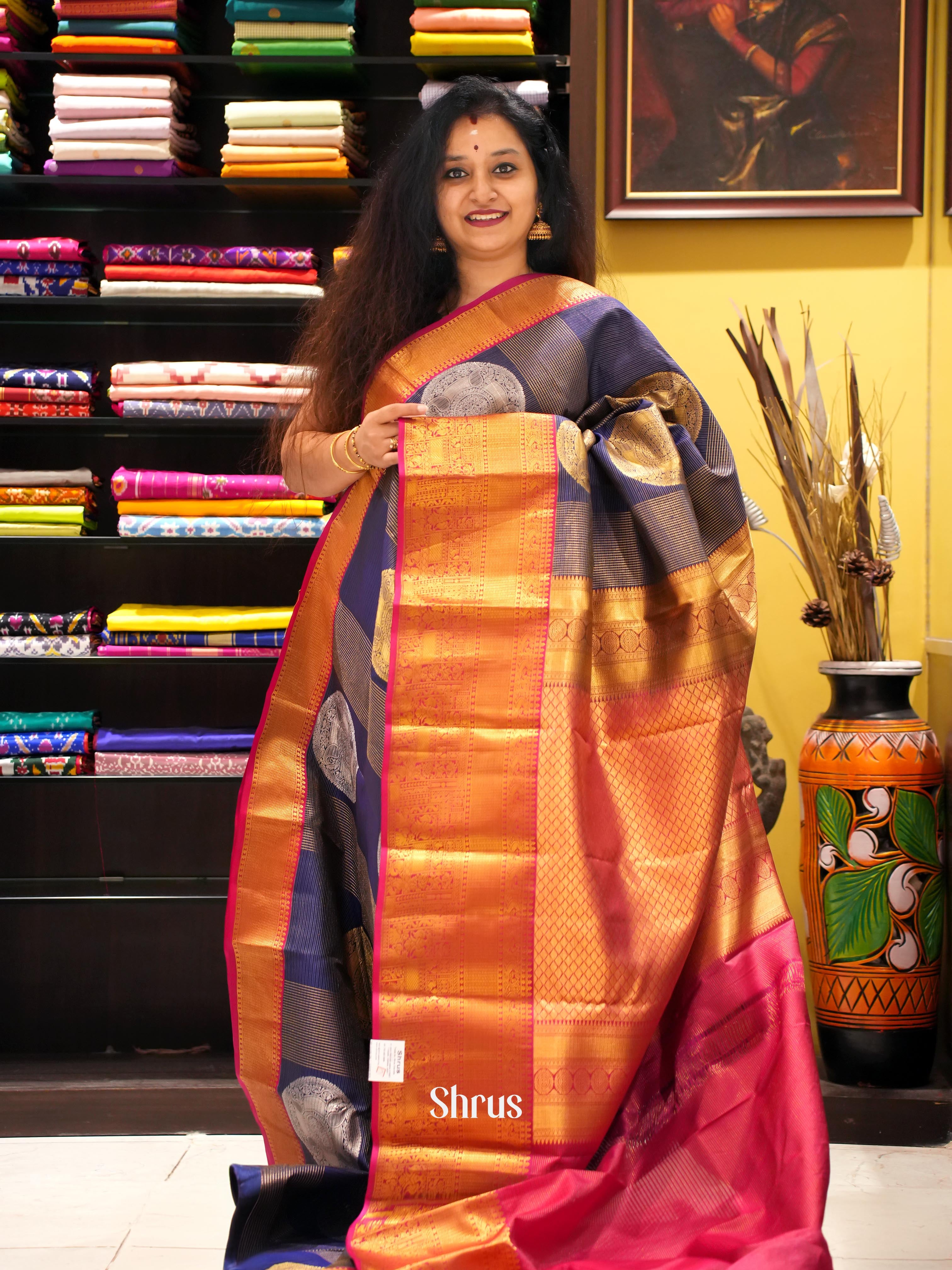 Blue & Maroon - Kanchipuram silk Saree