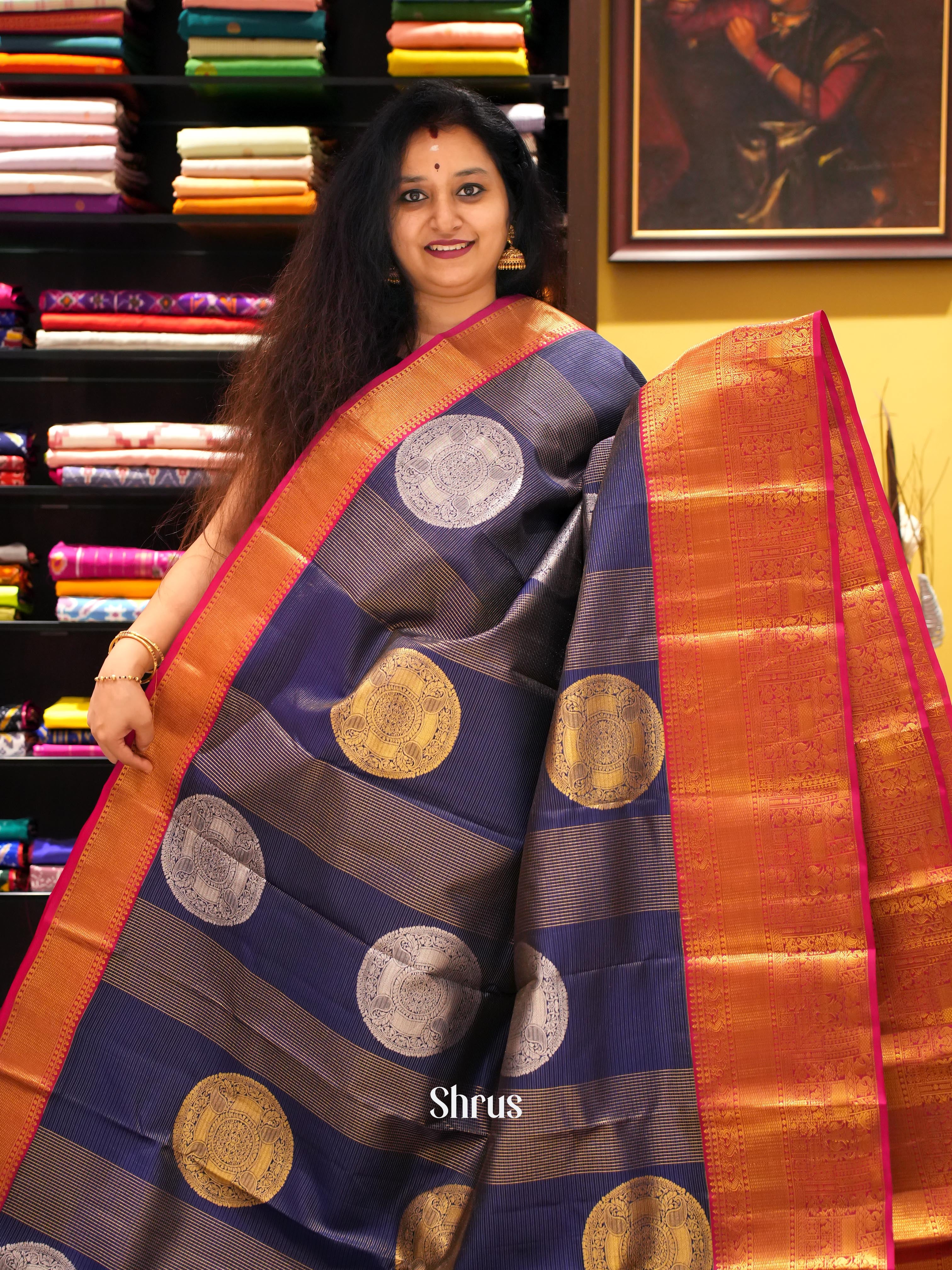 Blue & Maroon - Kanchipuram silk Saree