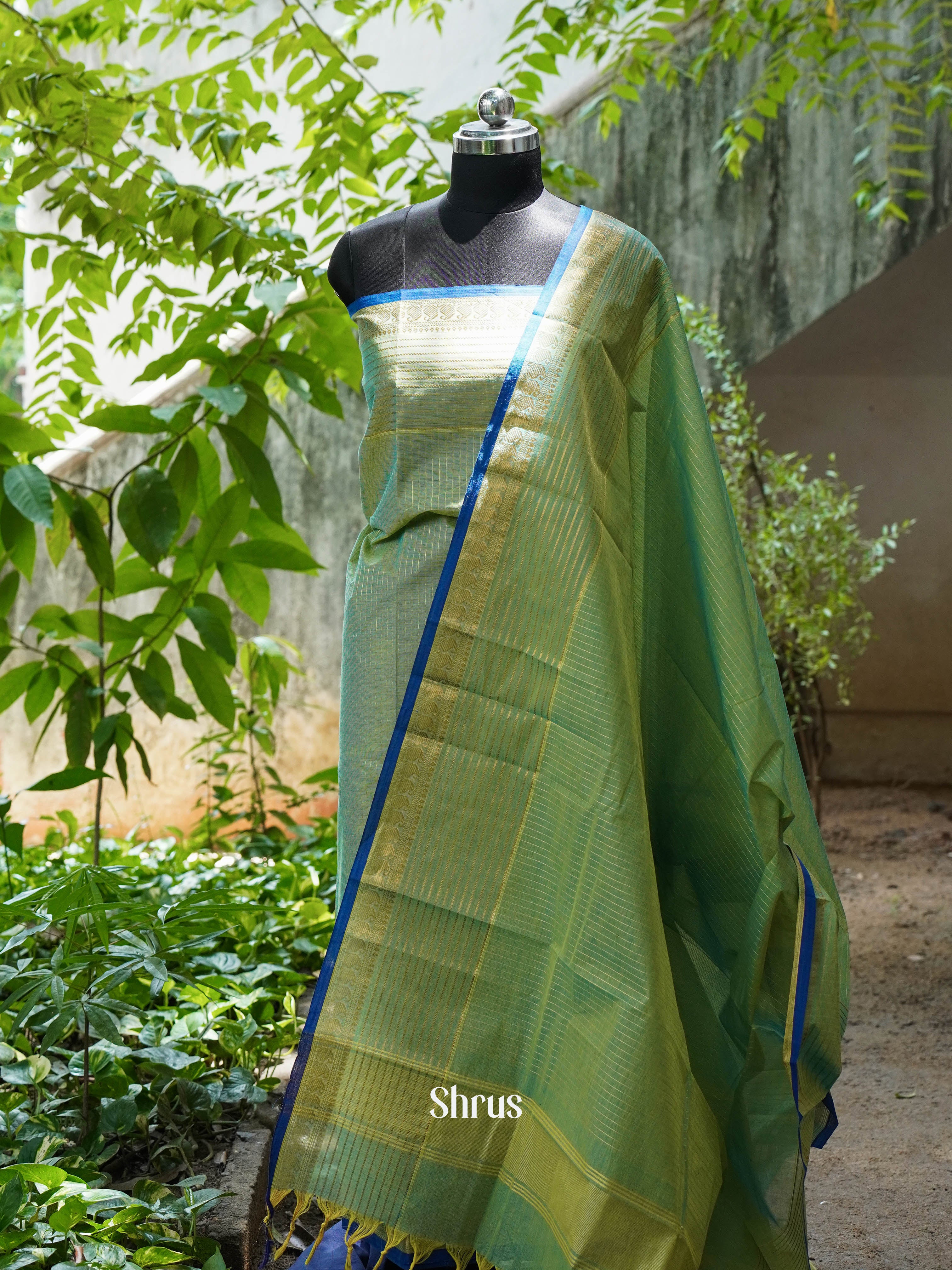 Green & Blue - chettinad top & dupatta combo