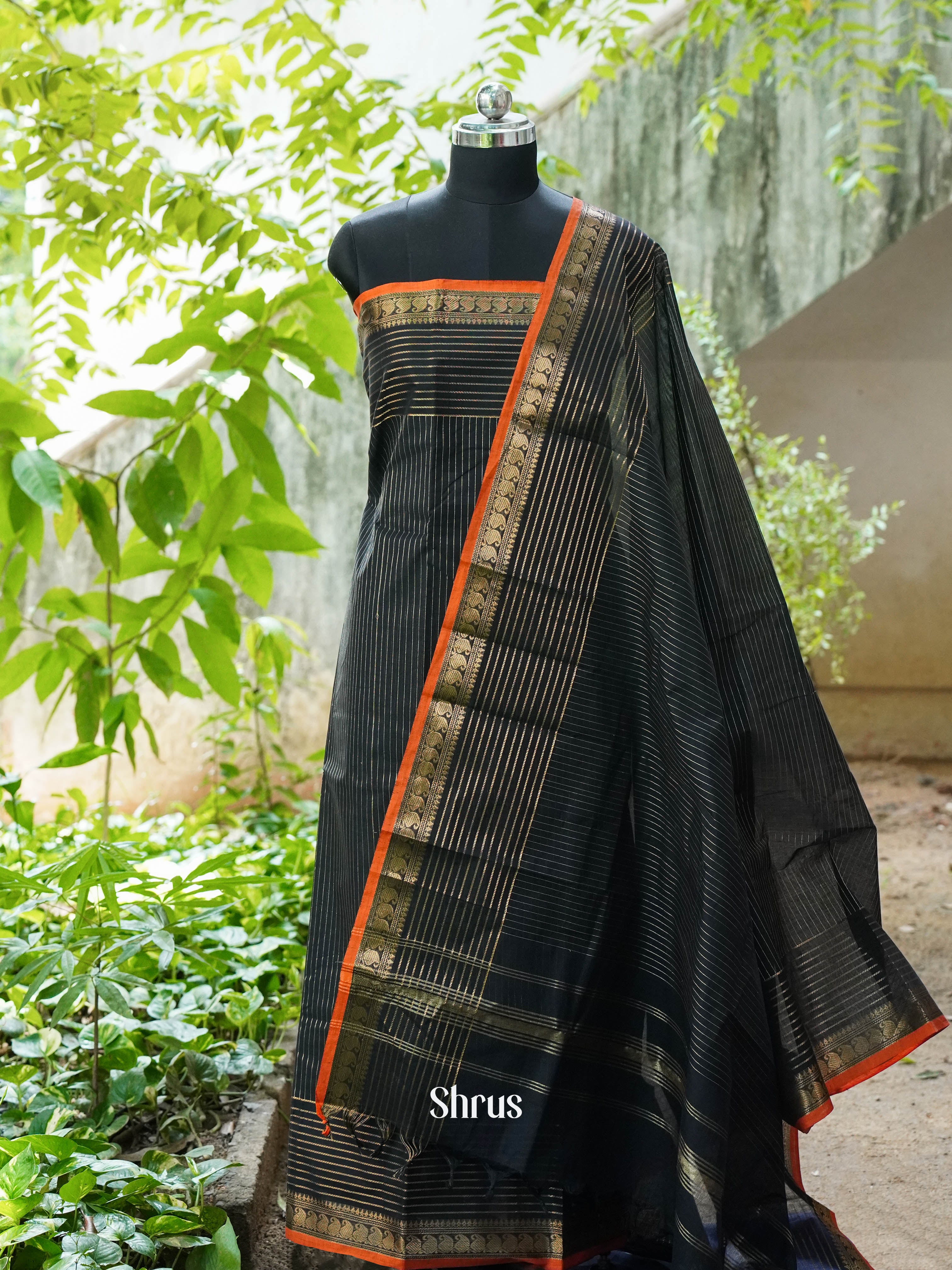 Black & Orange  - chettinad top & dupatta combo