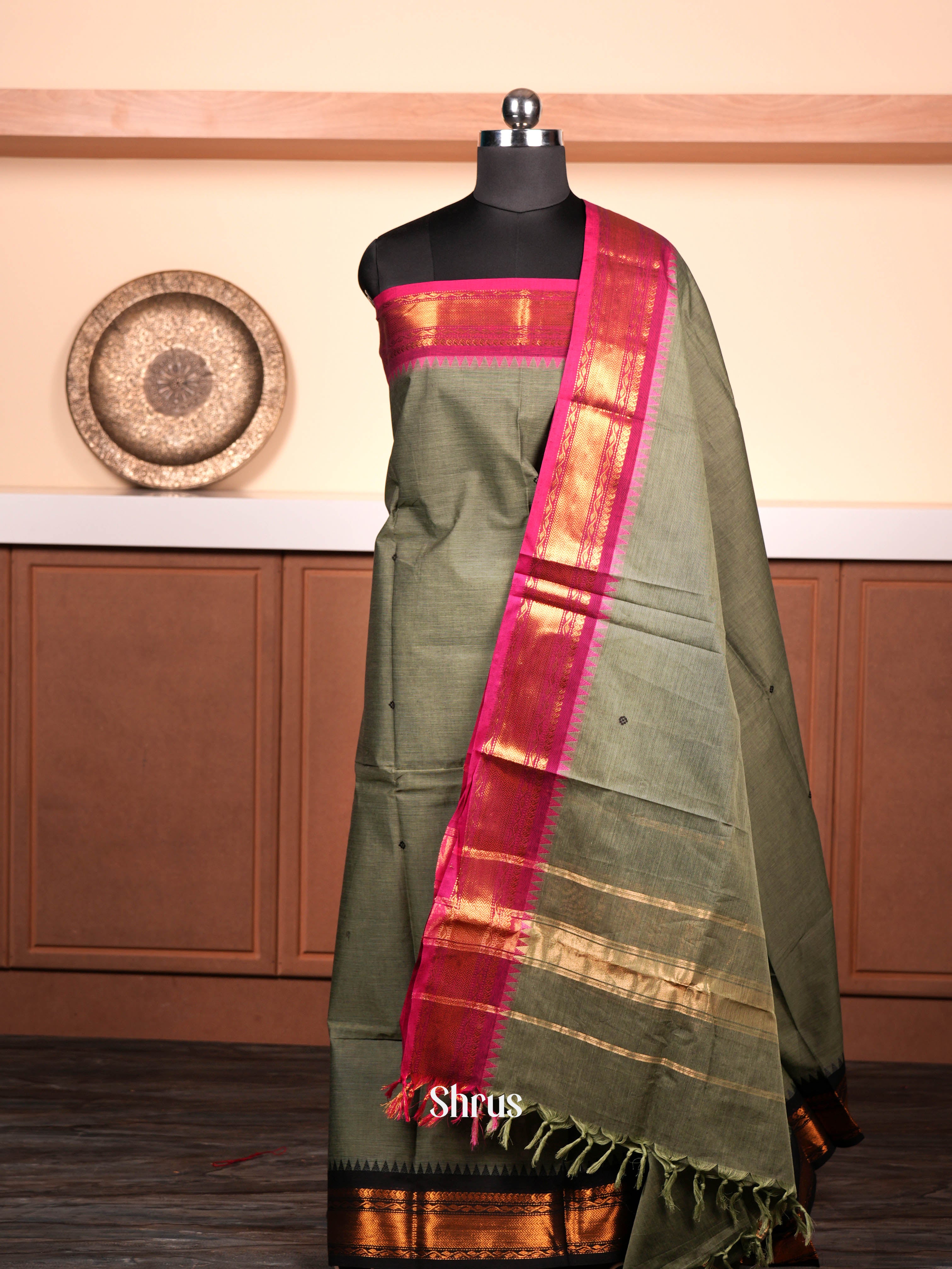 Green & Rosy Red  - chettinad top & dupatta combo