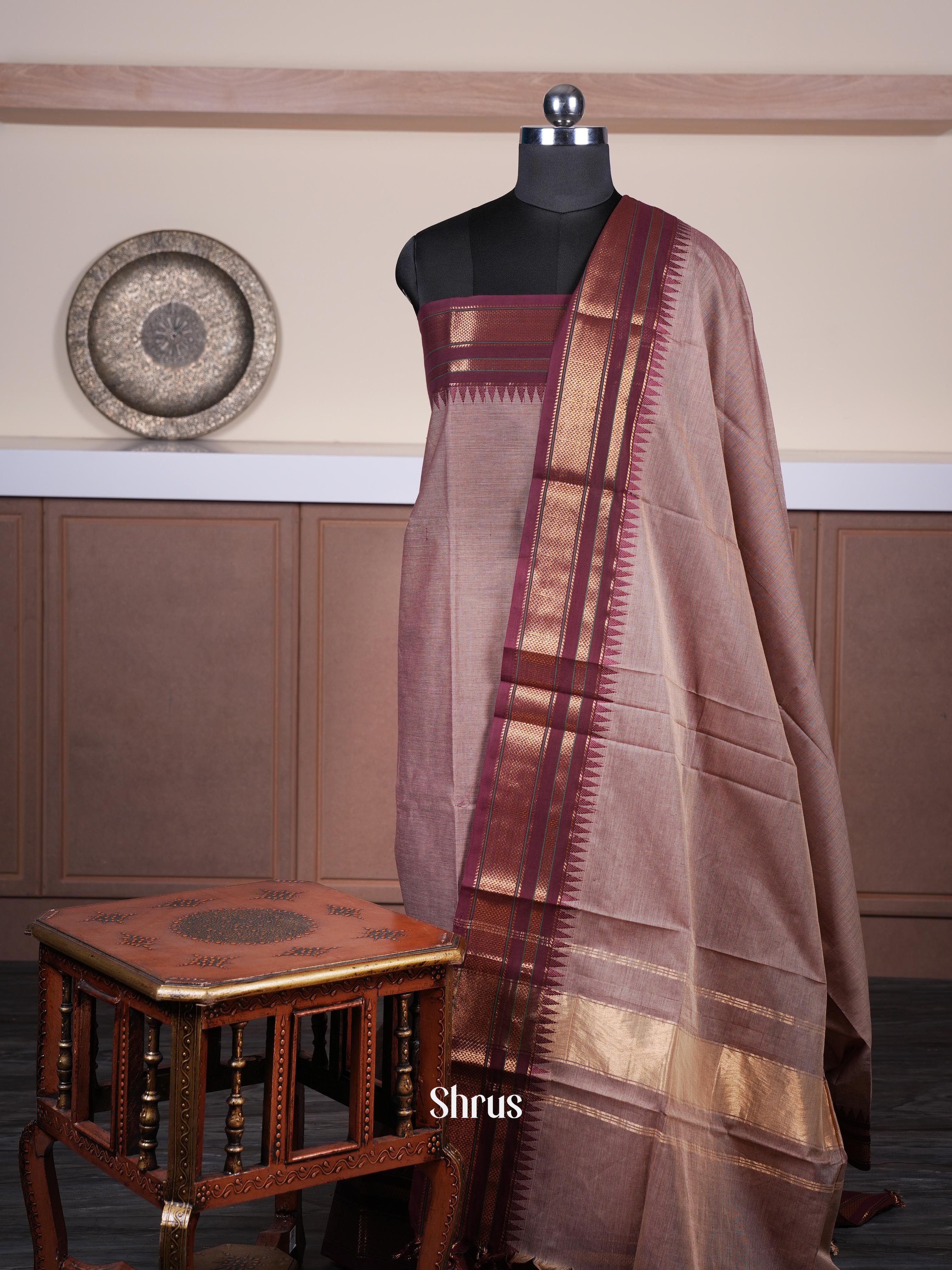 Brown & Deep Maroon  - chettinad top & dupatta combo