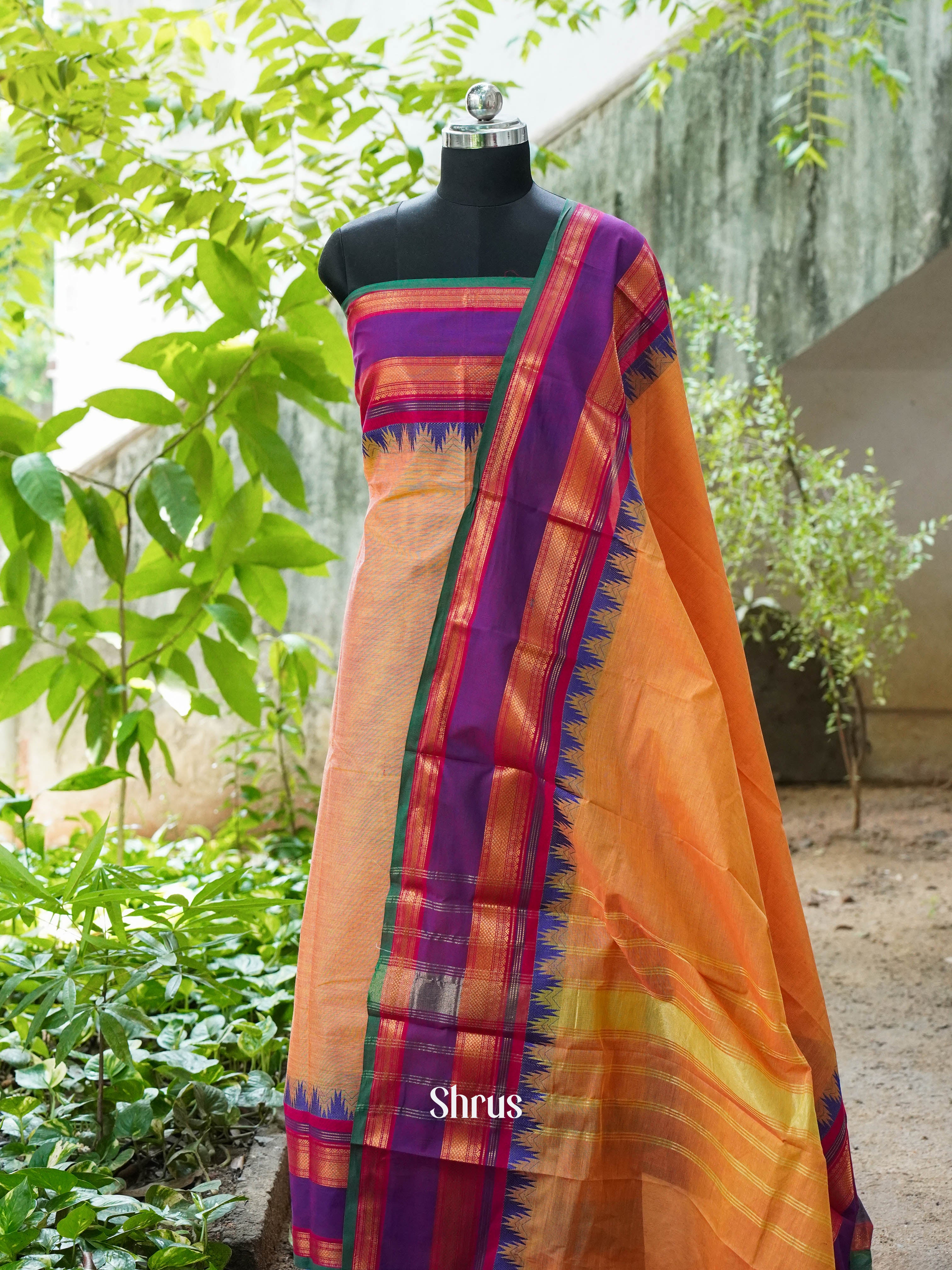 Orange & Purple - chettinad top & dupatta combo