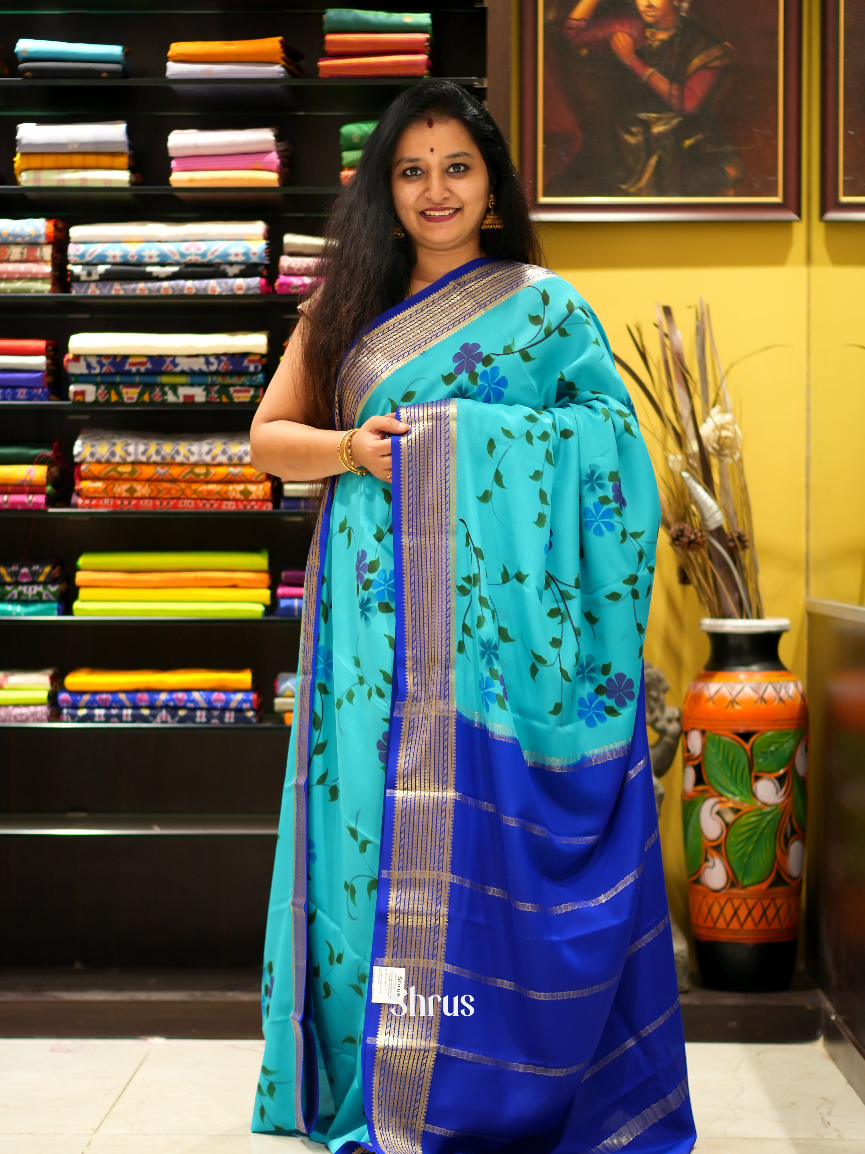 Teal & Blue  - Mysore Silk Saree