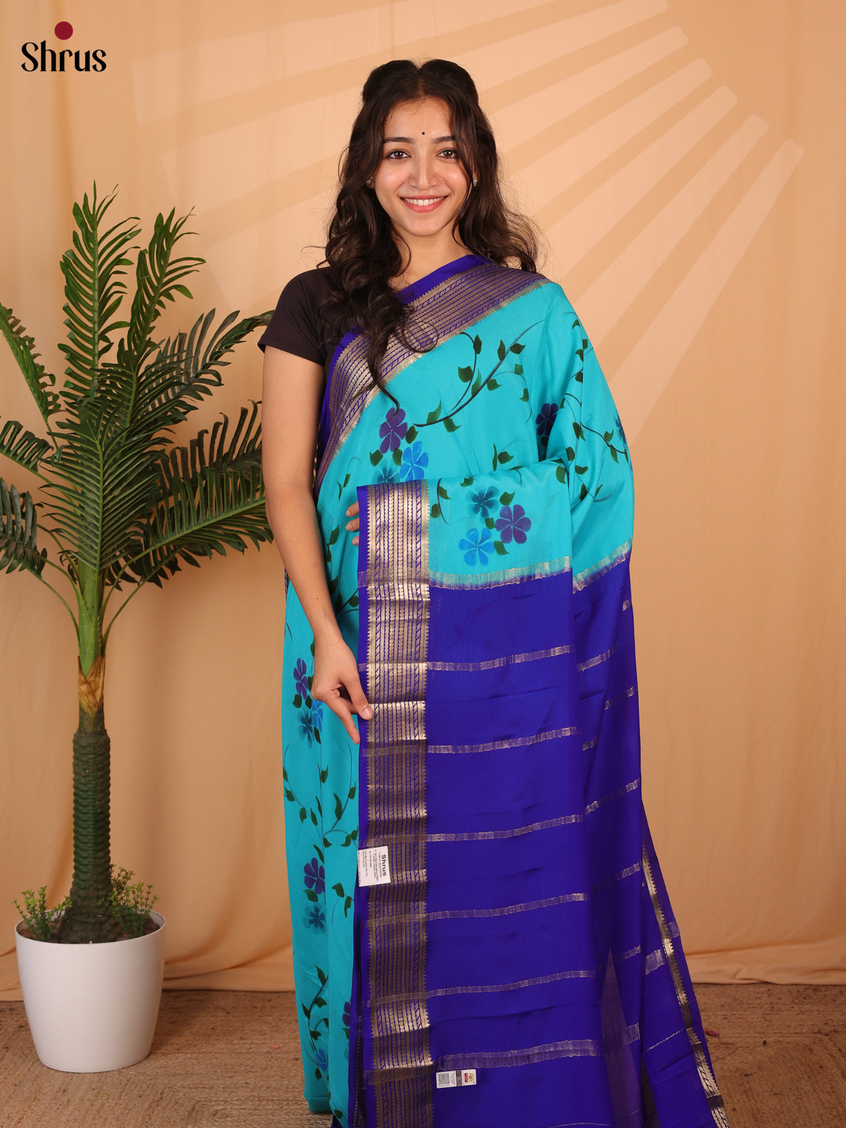 Teal & Blue  - Mysore Silk Saree - Shop on ShrusEternity.com