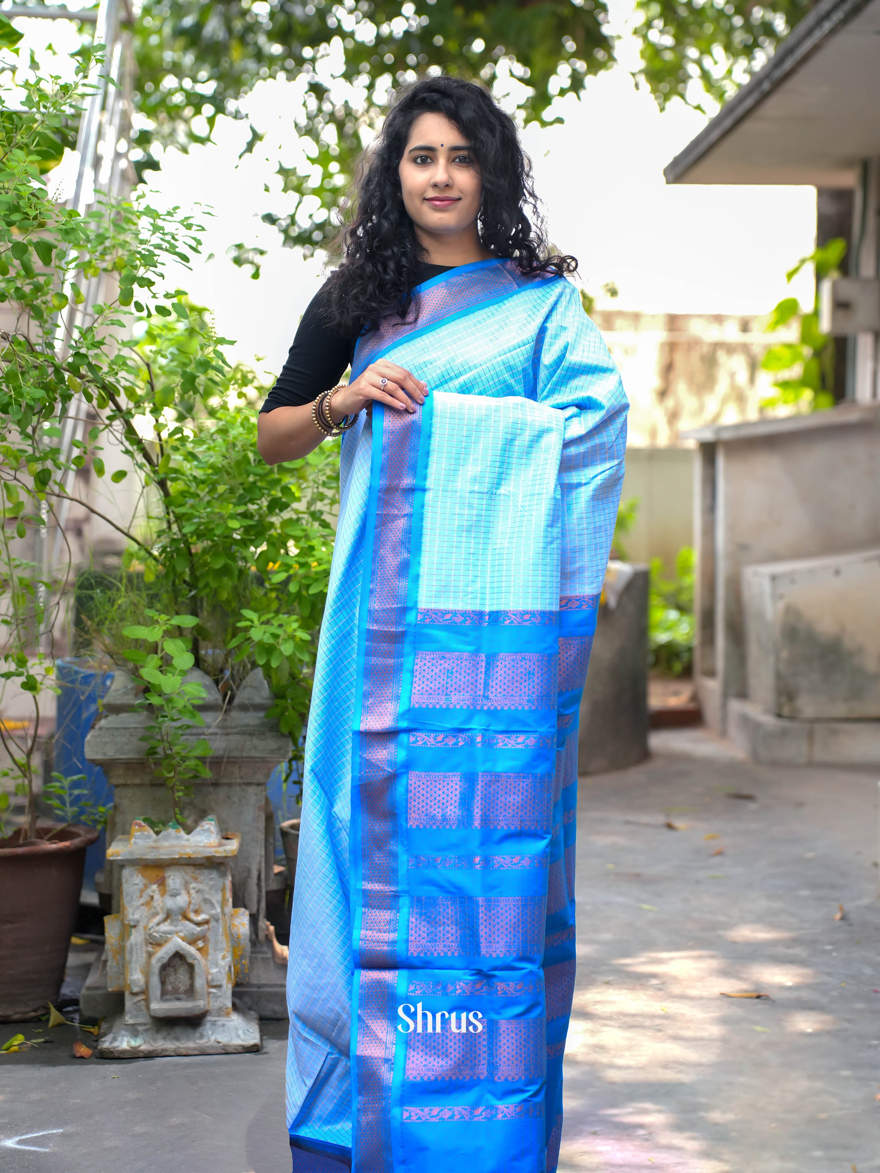 Lite Blue & Blue - Kalyani Cotton Saree