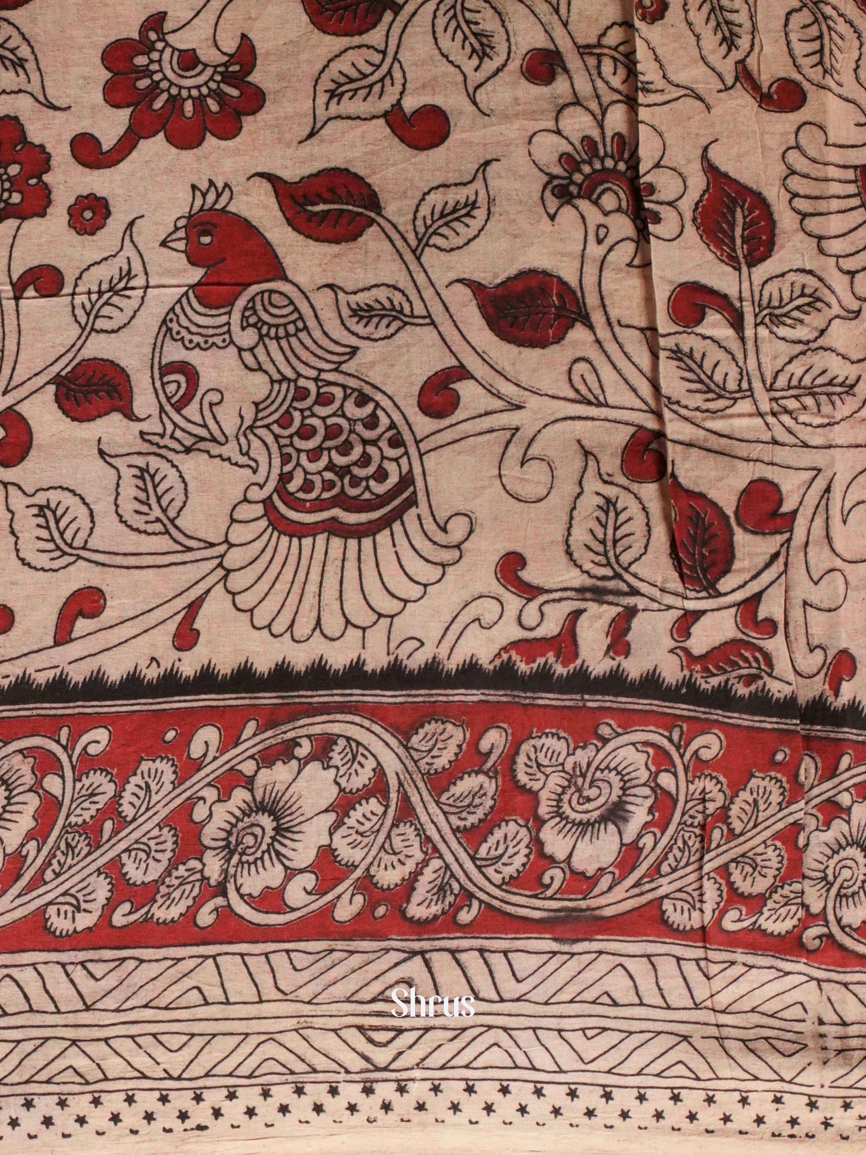 Grey & Red - kalamkari-cotton Saree