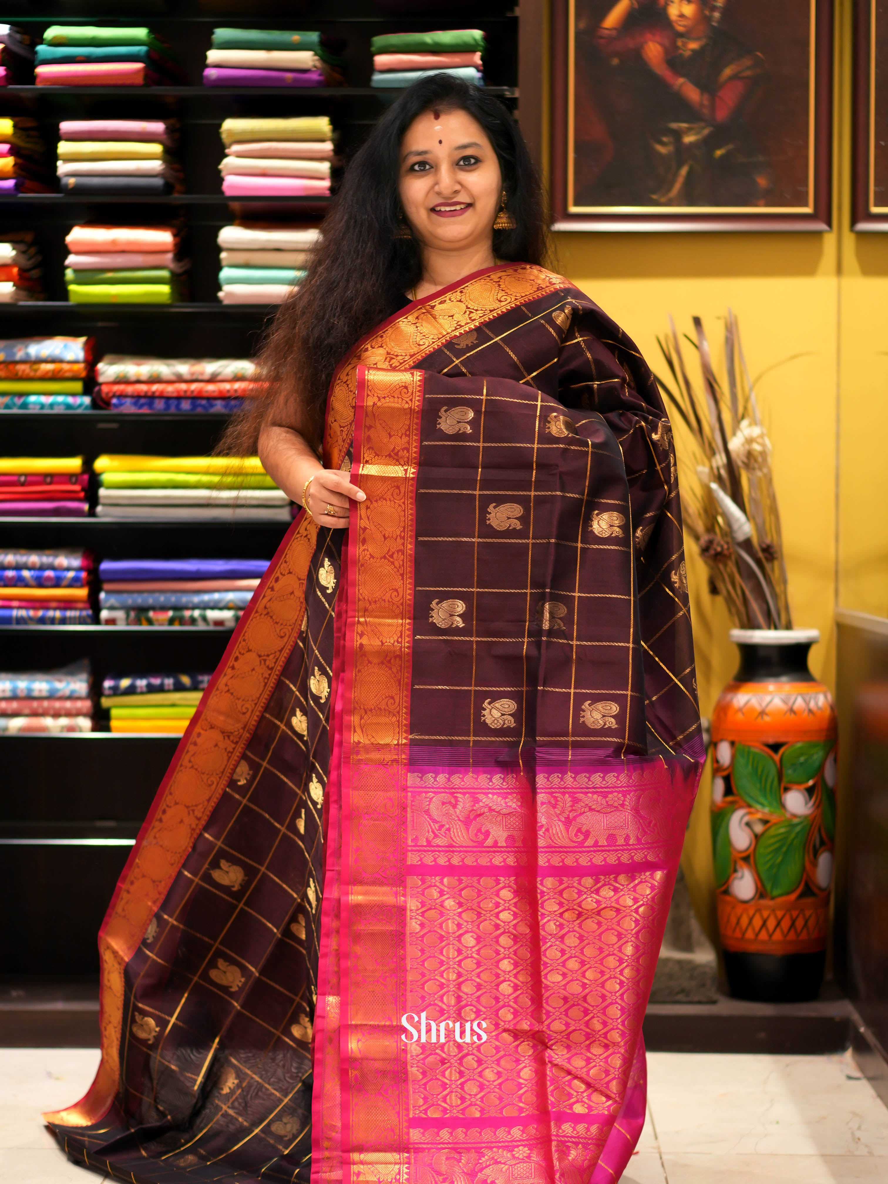 Brown & Pink - Silk Cotton Saree